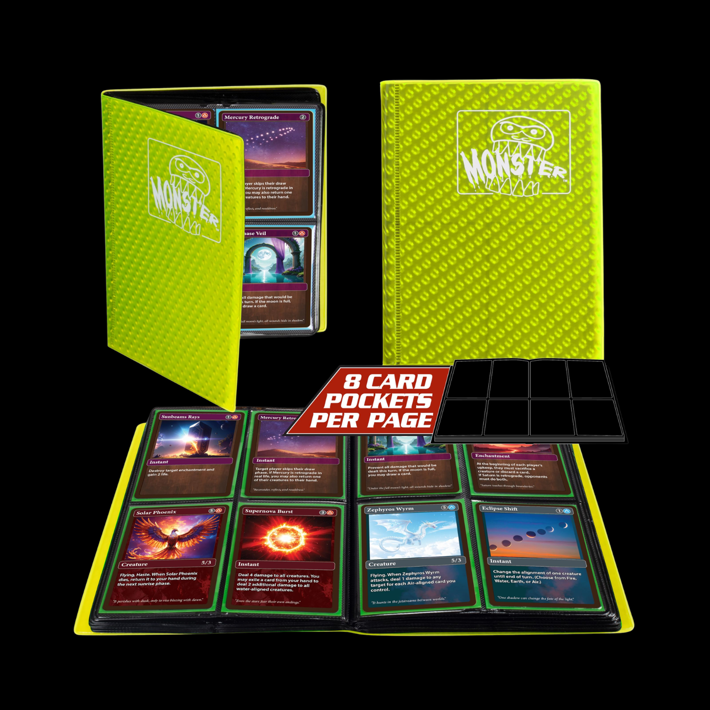 Monster Binder Holofoil Hightlighter Yellow 4 Pocket 160x Cards