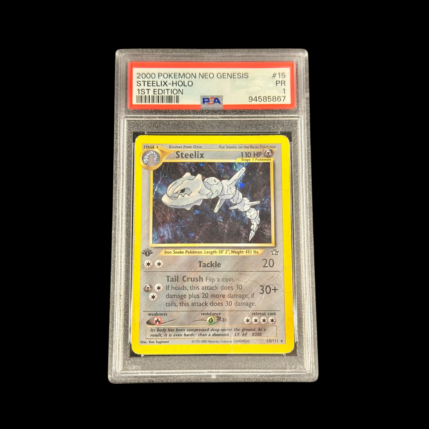 Pokemon Slab Steelix Holo 15 Neo Genesis 1st Edition PSA 1 PR 2000