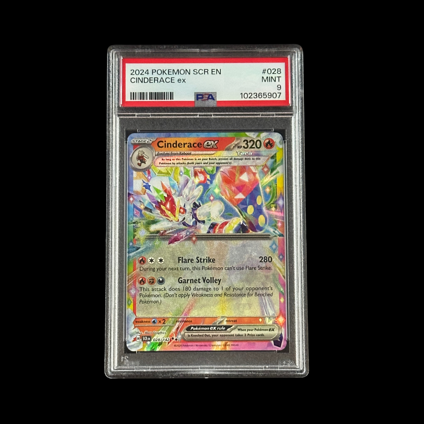 Pokemon Slab Cinderace EX Stellar Crown Holo 028/142 PSA 9 Mint 2024