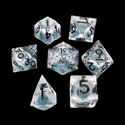 Jeu de dés Donjons et Dragons en résine à noyau liquide Argent/Bleu/Noir