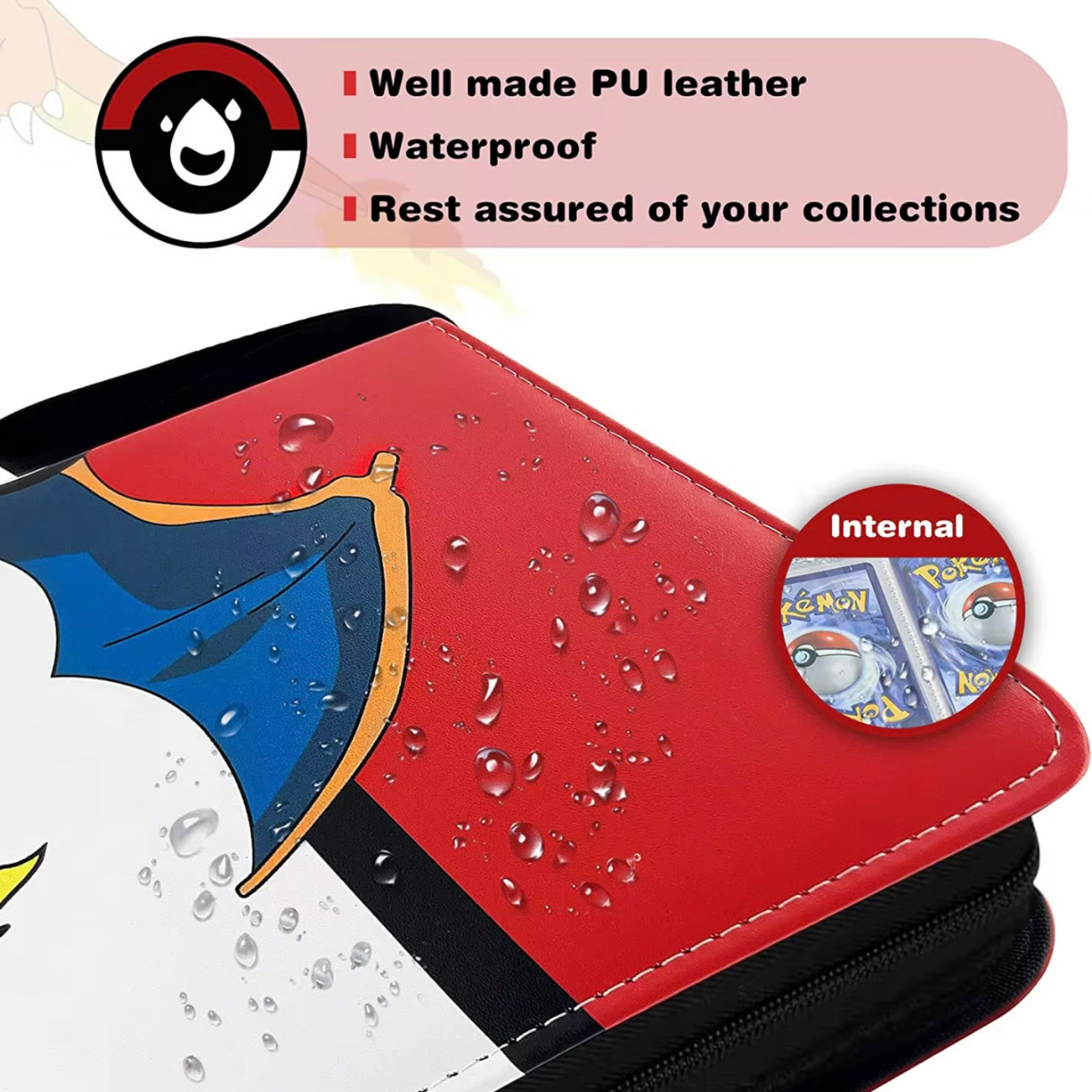 Pokemon 50x Pages 4x Pockets Leather Binder, 400 Cards Total