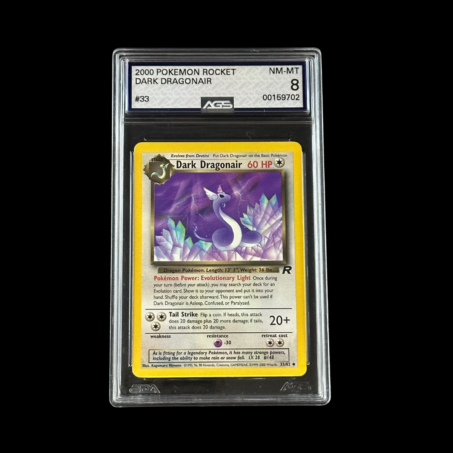 Pokemon Slab Dark Dragonair Rocket 33/82 AGS 8 NM 2000