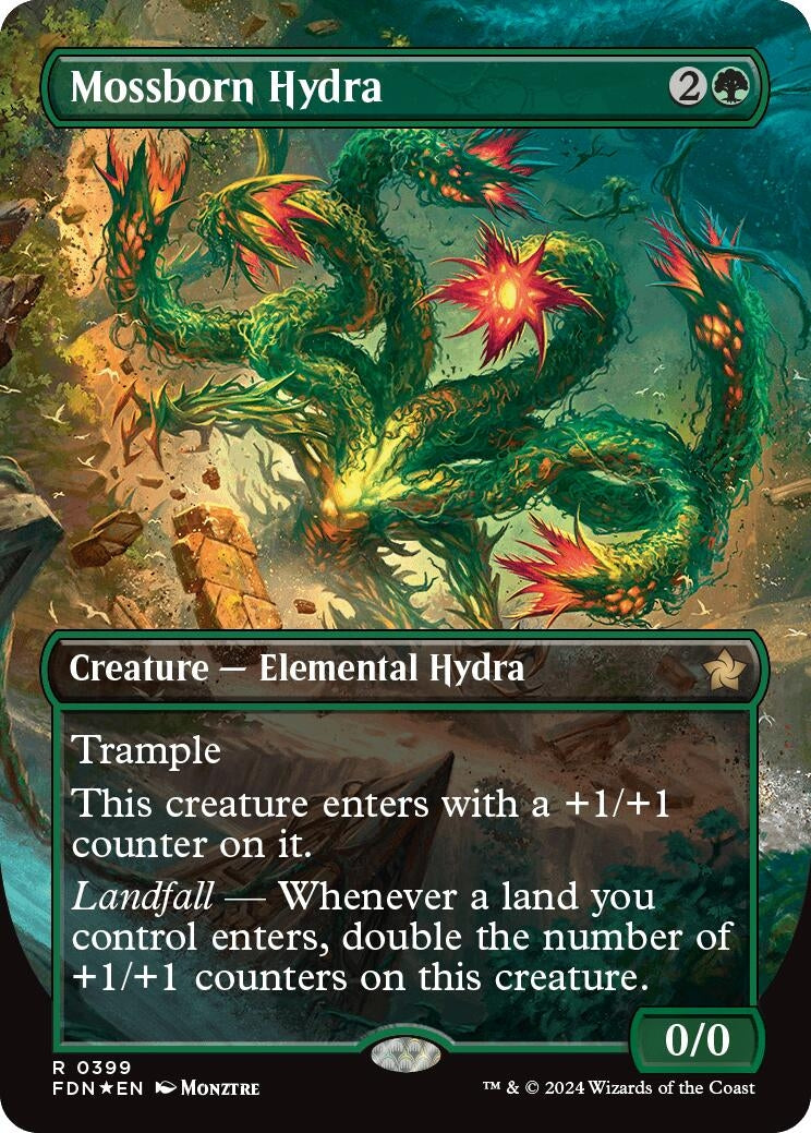 Mossborn Hydra (Borderless) (Mana Foil) (399) (FDN)