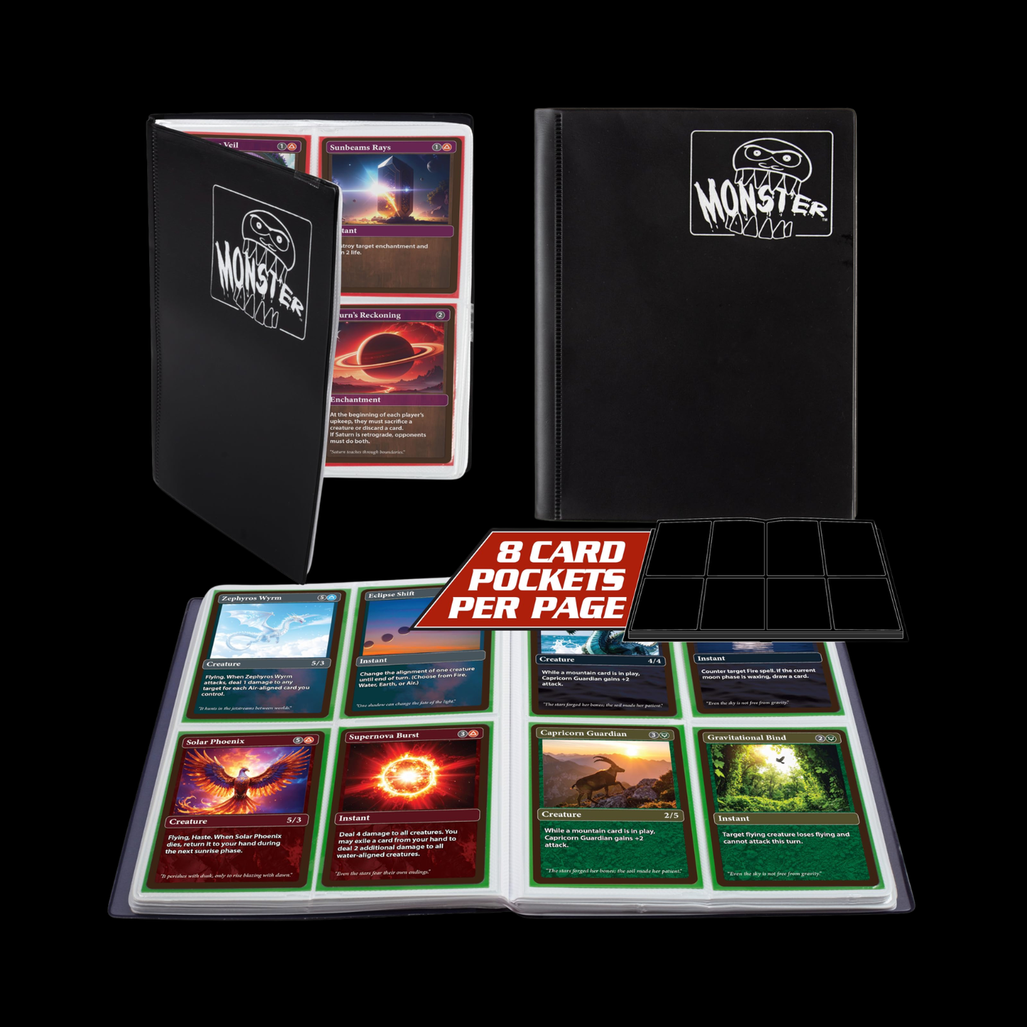 Monster Binder Black Matte W/ White Pages 4 Pocket 160x Cards