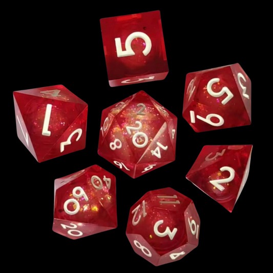 Jeu de dés Donjons et Dragons en résine à noyau liquide rouge/or