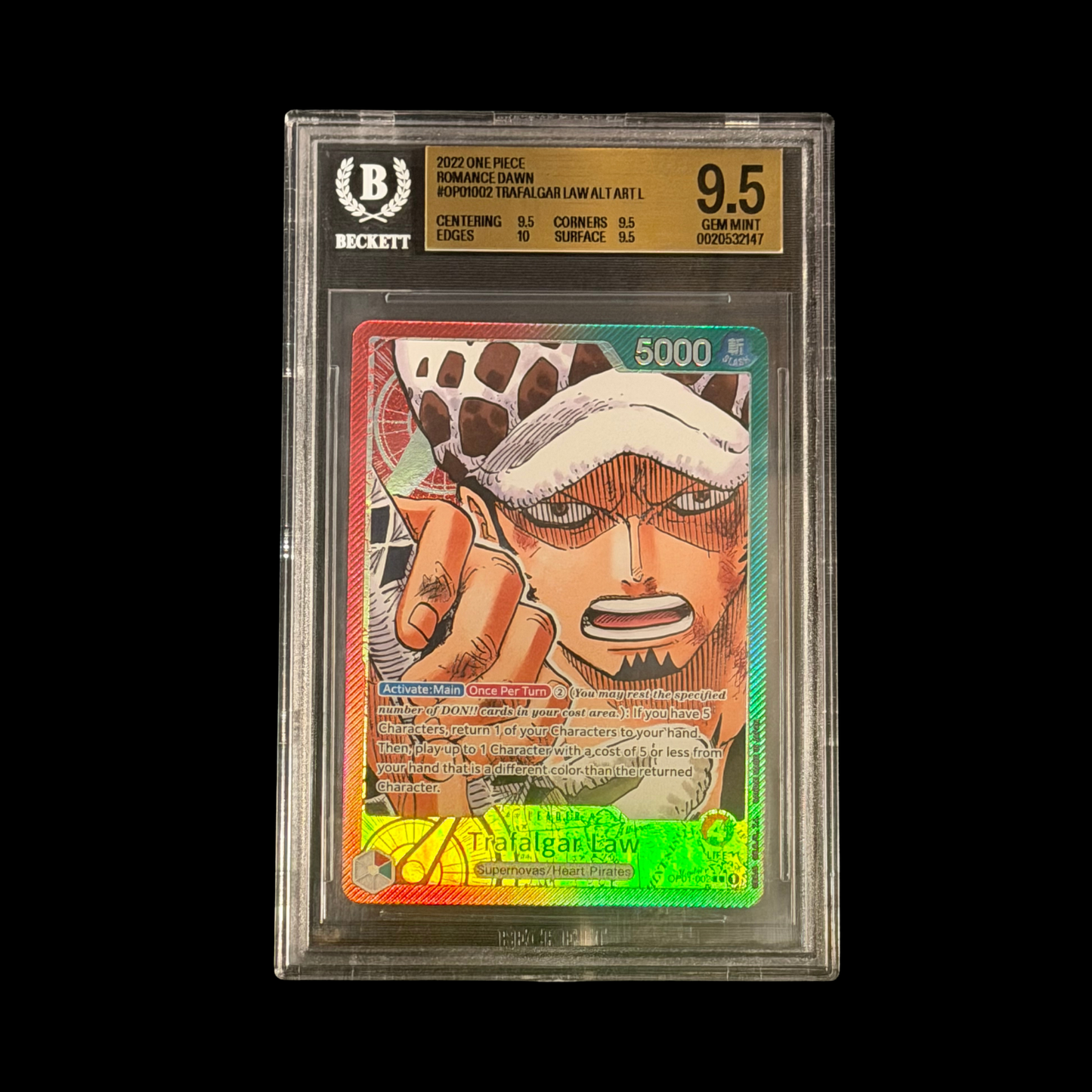 One Piece Slab Trafalgar Law OP01-002 Alt Art BGS 9.5 Mint+ 2022