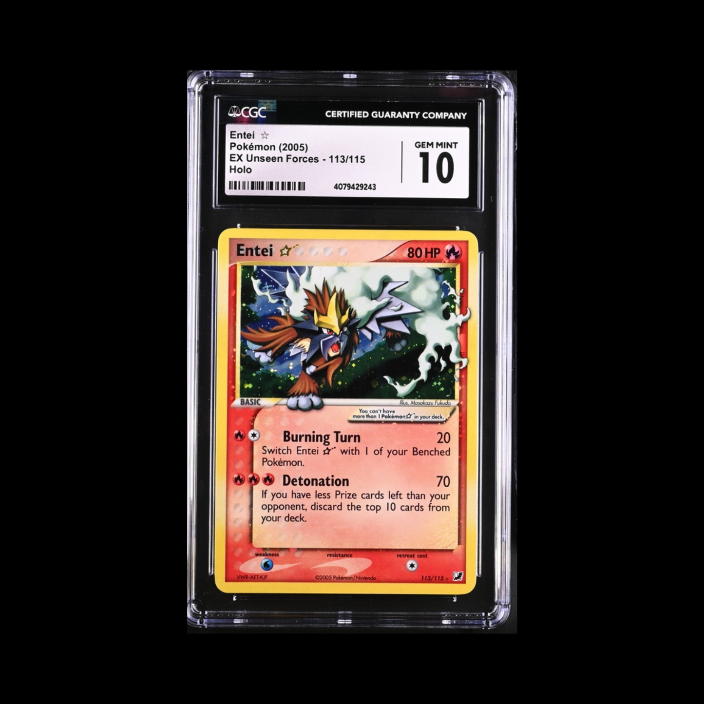 Pokemon Slab Entei Star 113 Holo CGC 10 Gem 2005