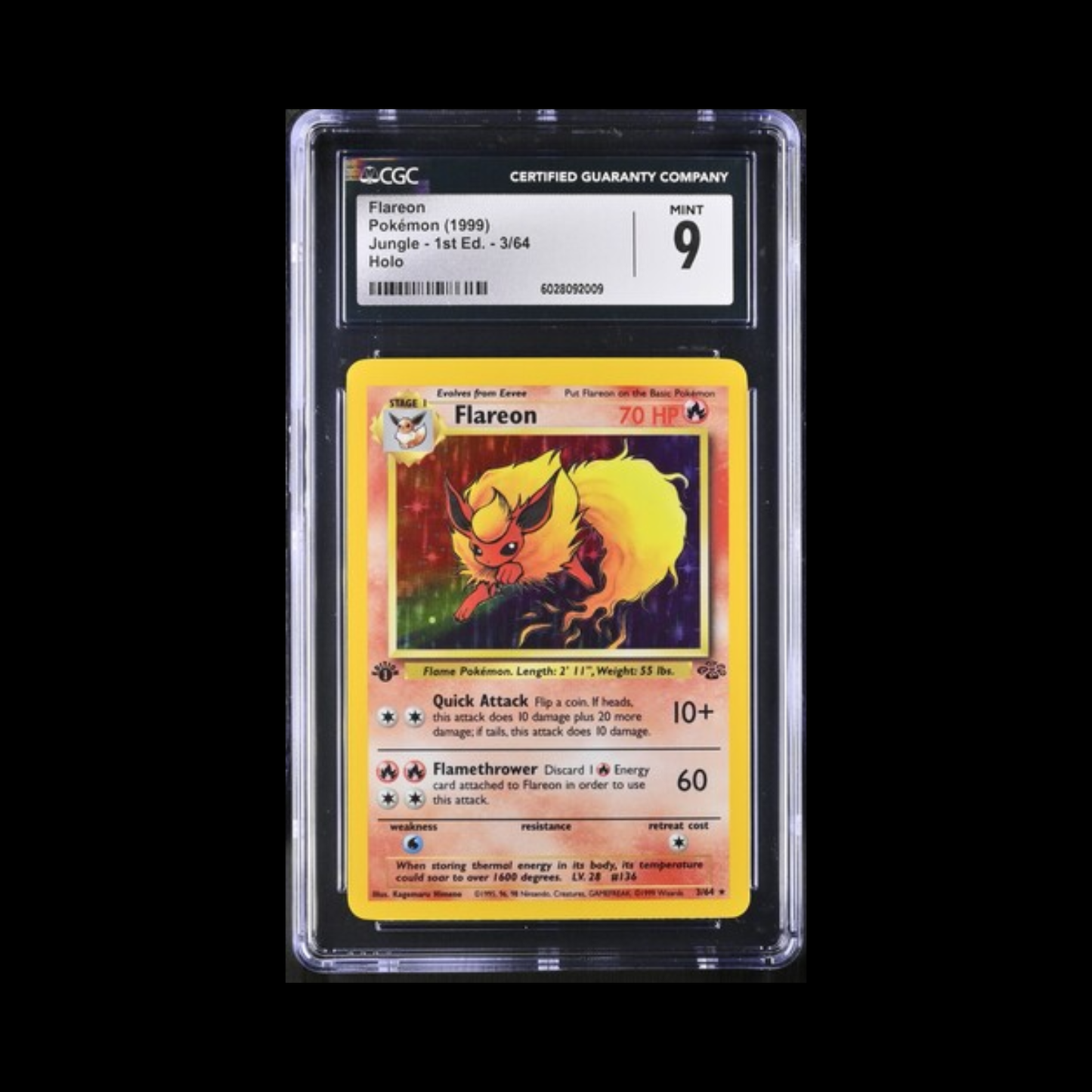 Pokemon Slab Flareon 1st Ed 3 Holo CGC 9 Mint 1999