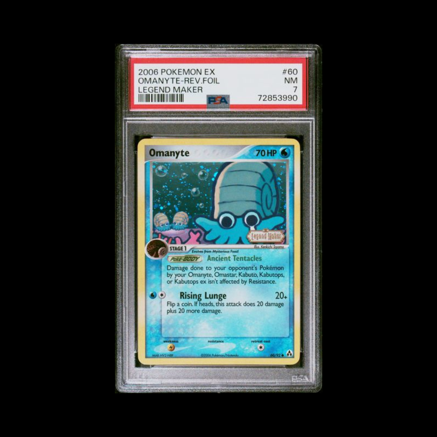 Pokemon Slab Omanyte Reverse Holo 60 PSA 7 NM 2006