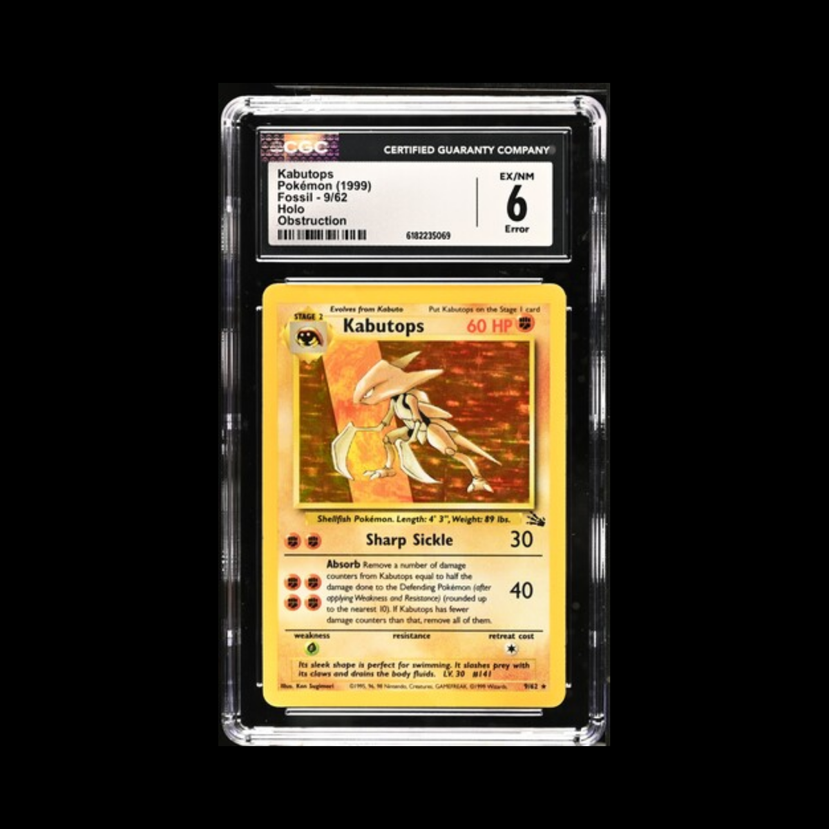 Pokemon Slab Kabutops STAIN ERROR CGC 6 EX-MT 1999