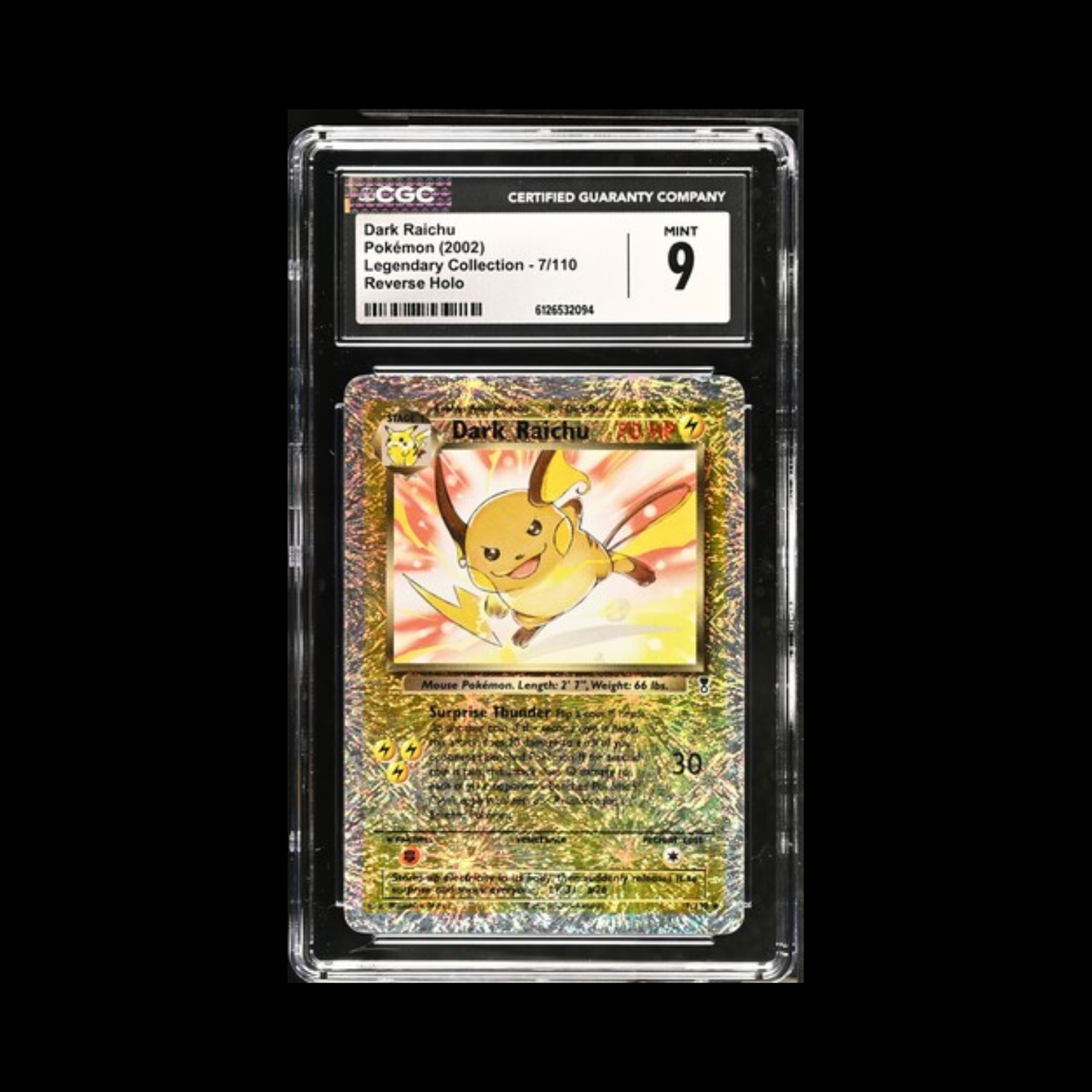 Pokemon Slab Raichu 7 Reverse Holo CGC 9 Mint 2002