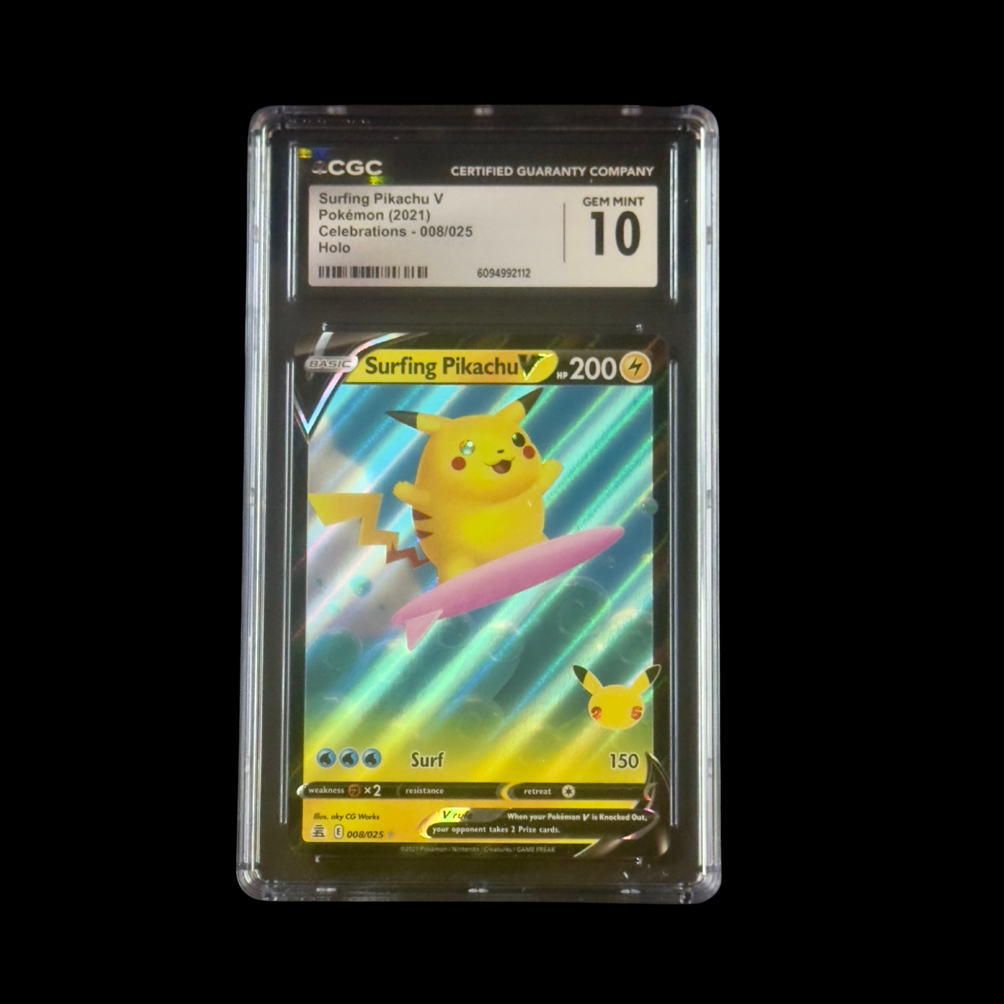 Pokemon Slab Surfing Pikachu V 008 CGC 10 Gem 2021