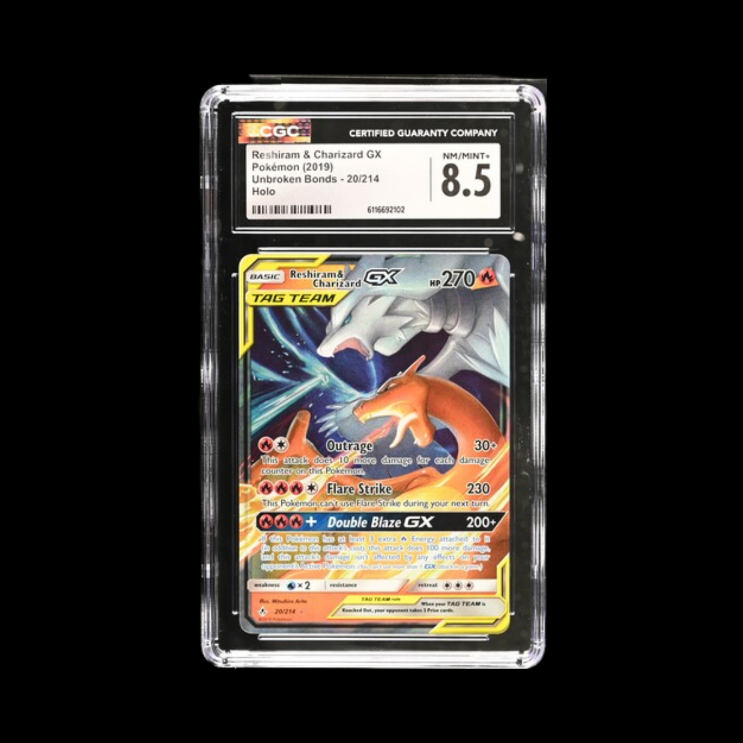 Pokemon Slab Reshiram & Charizard GX 20 CGC 8.5 NM 2019