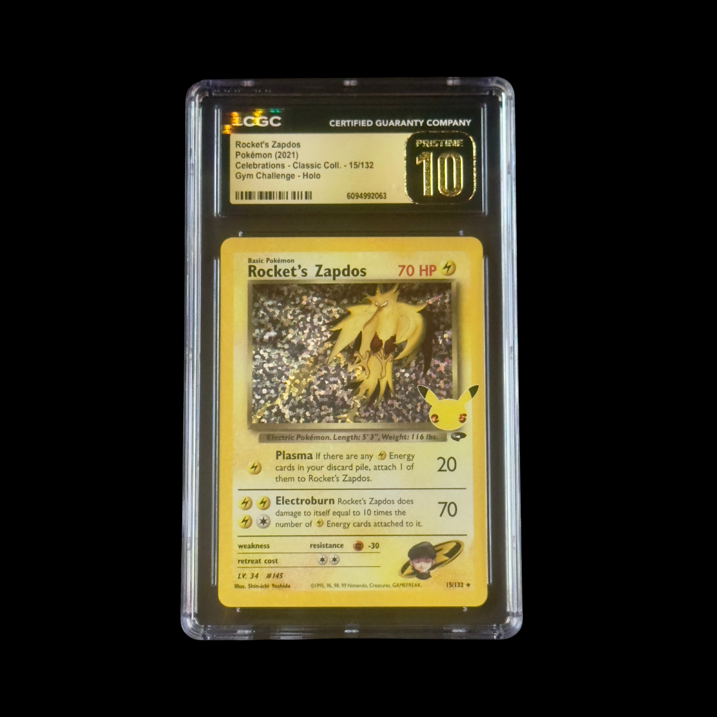 Pokemon Slab Rocket's Zapdos 15 CGC Pristine 10 2021