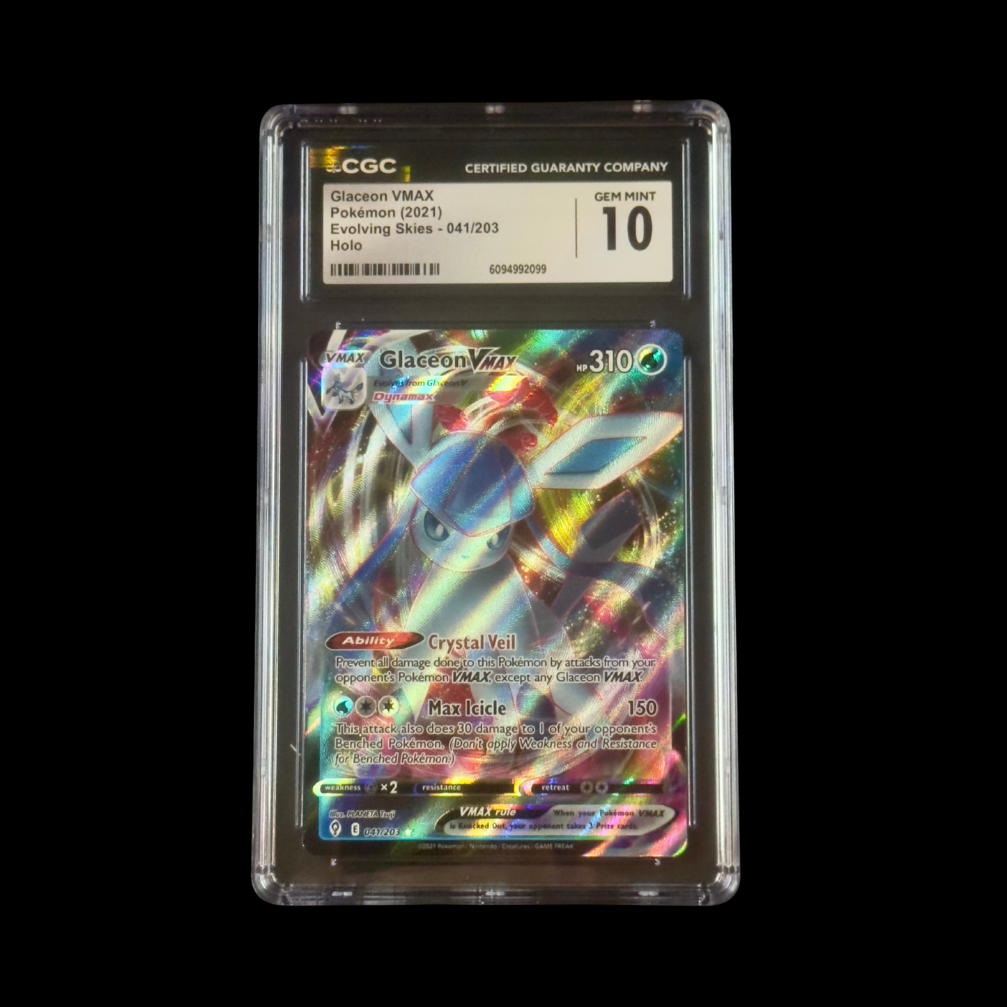 Pokemon Slab Glaceon VMAX 041 CGC 10 Gem 2021