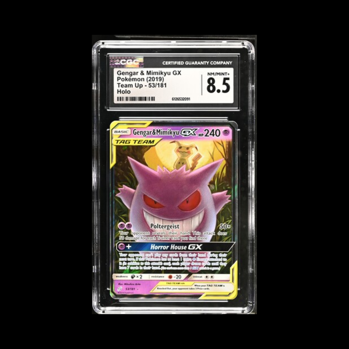 Pokemon Slab Gengar & Mimikyu GX 53 CGC 8.5 Near Mint+ 2019