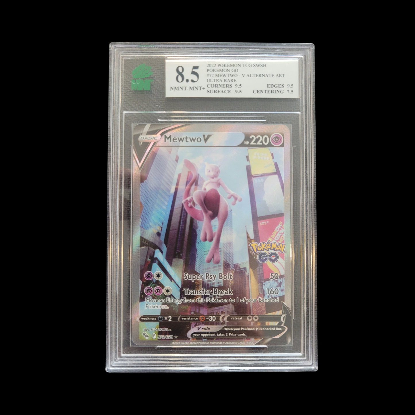 Pokemon Slab Mewtwo V 072 MNT 8.5 Near Mint+ 2022