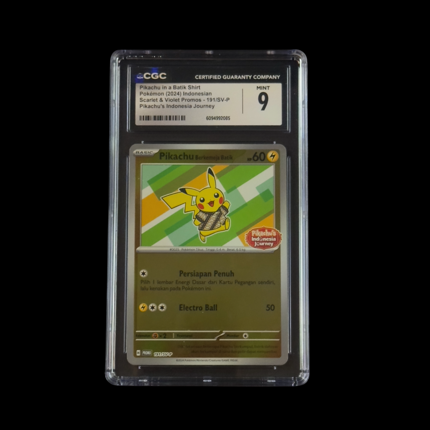 Pokemon Slab Indonesian Pikachu In A Batik Shirt 191/SV-P CGC 9 Mint 2024