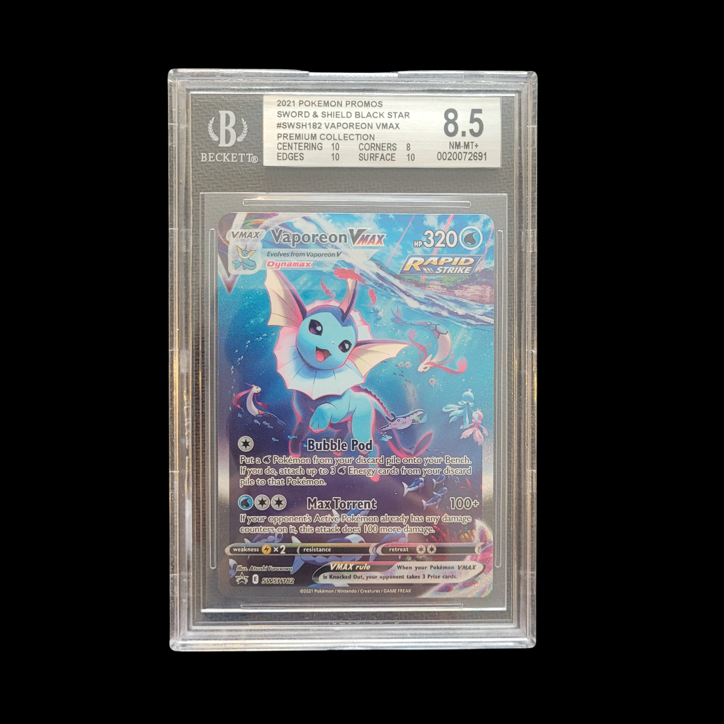 Pokemon Slab Vaporeon VMAX SWSH182 BGS 8.5 Near Mint+ 2021