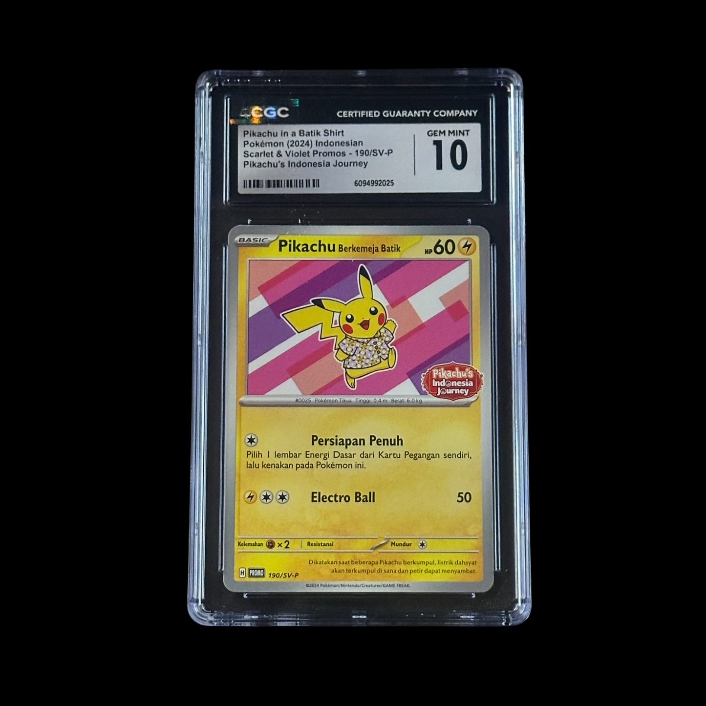 Pokemon Slab Indonesian Pikachu In A Batik Shirt 190/SV-P CGC 10 Gem 2024