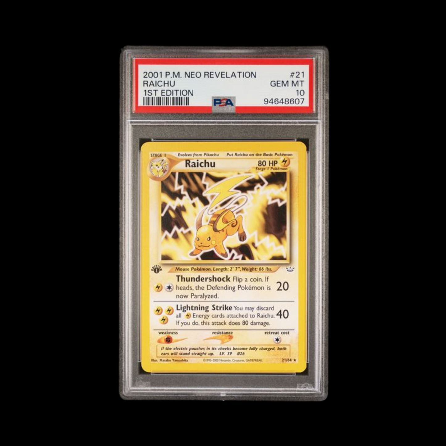 Pokemon Slab Raichu Neo 1st ED 21 PSA 10 GEM