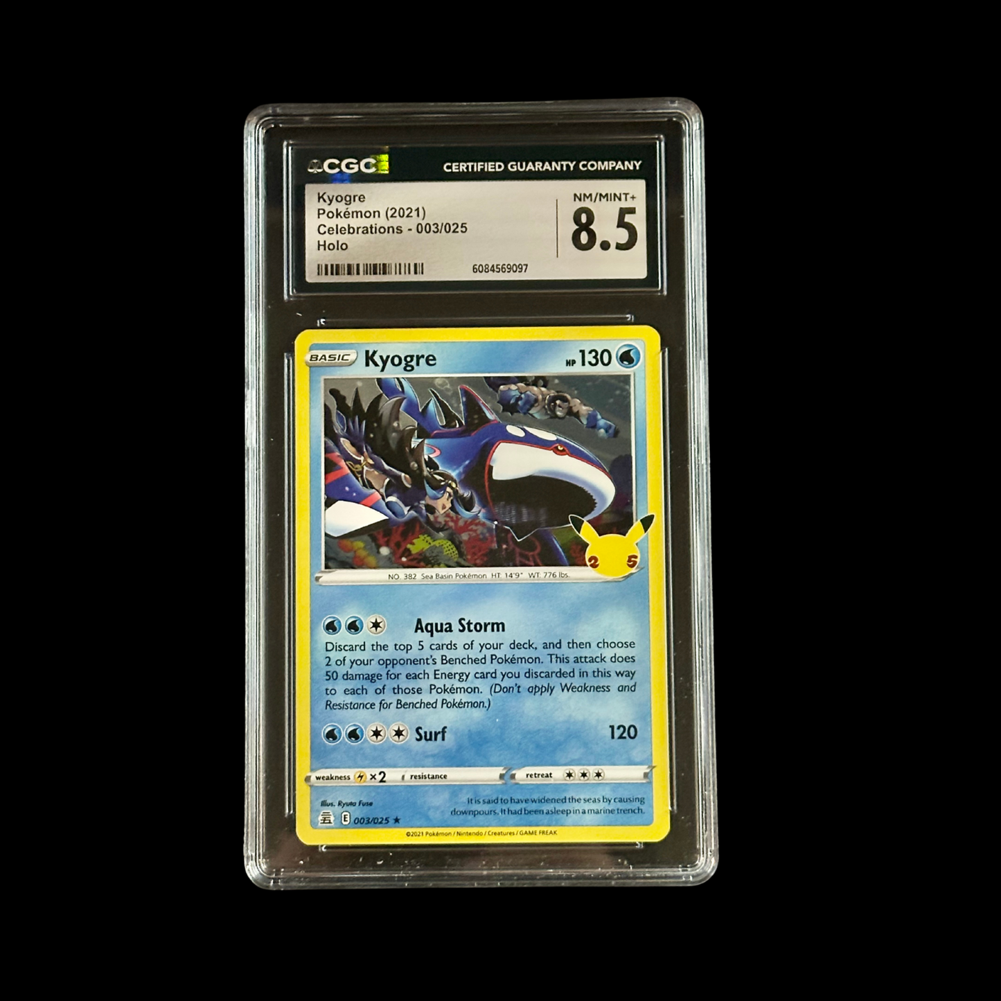 Pokemon Slab Kyogre 003/025 CGC 8.5 NM+ 2021