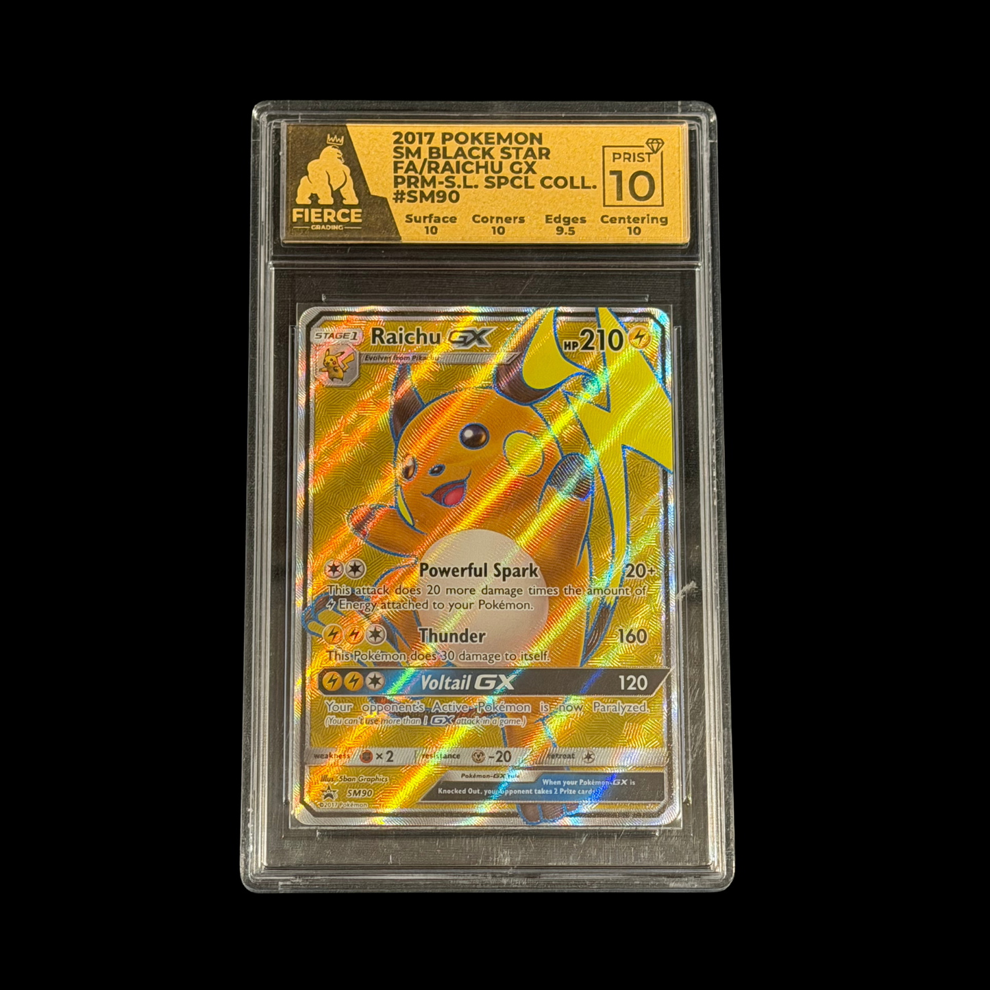Pokemon Slab Raichu GX SM90 Fierce Grading 10 Pristine 2017