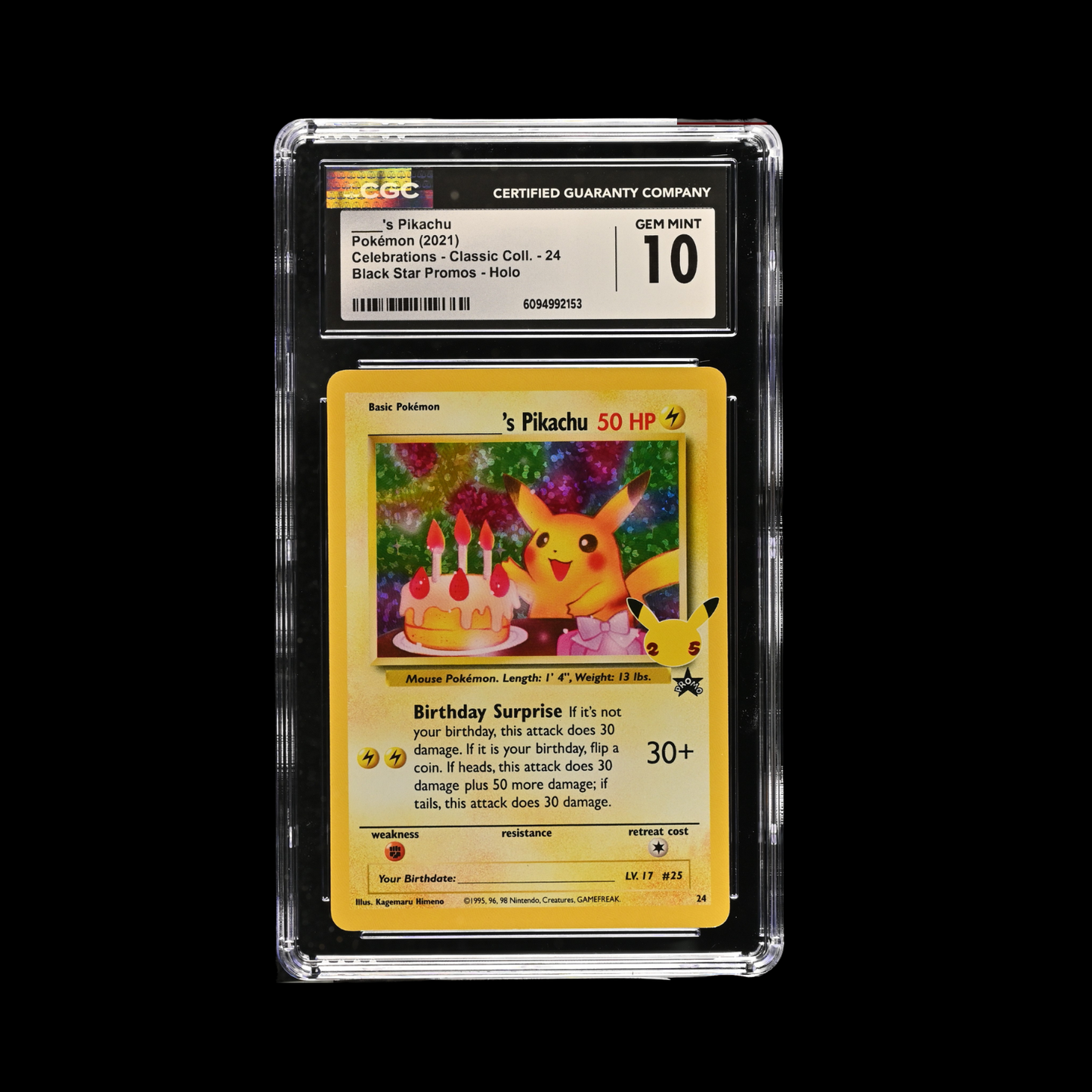 Pokemon Slab Birthday Pikachu 24 Celebrations CGC 10 Gem 2021