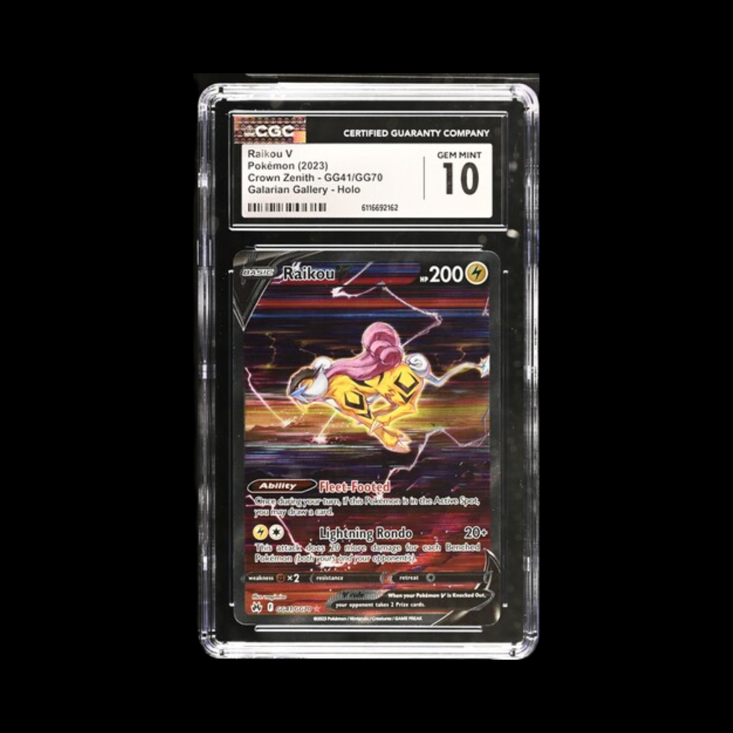 Pokemon Slab Raikou V GG41 CGC 10 Gem 2023