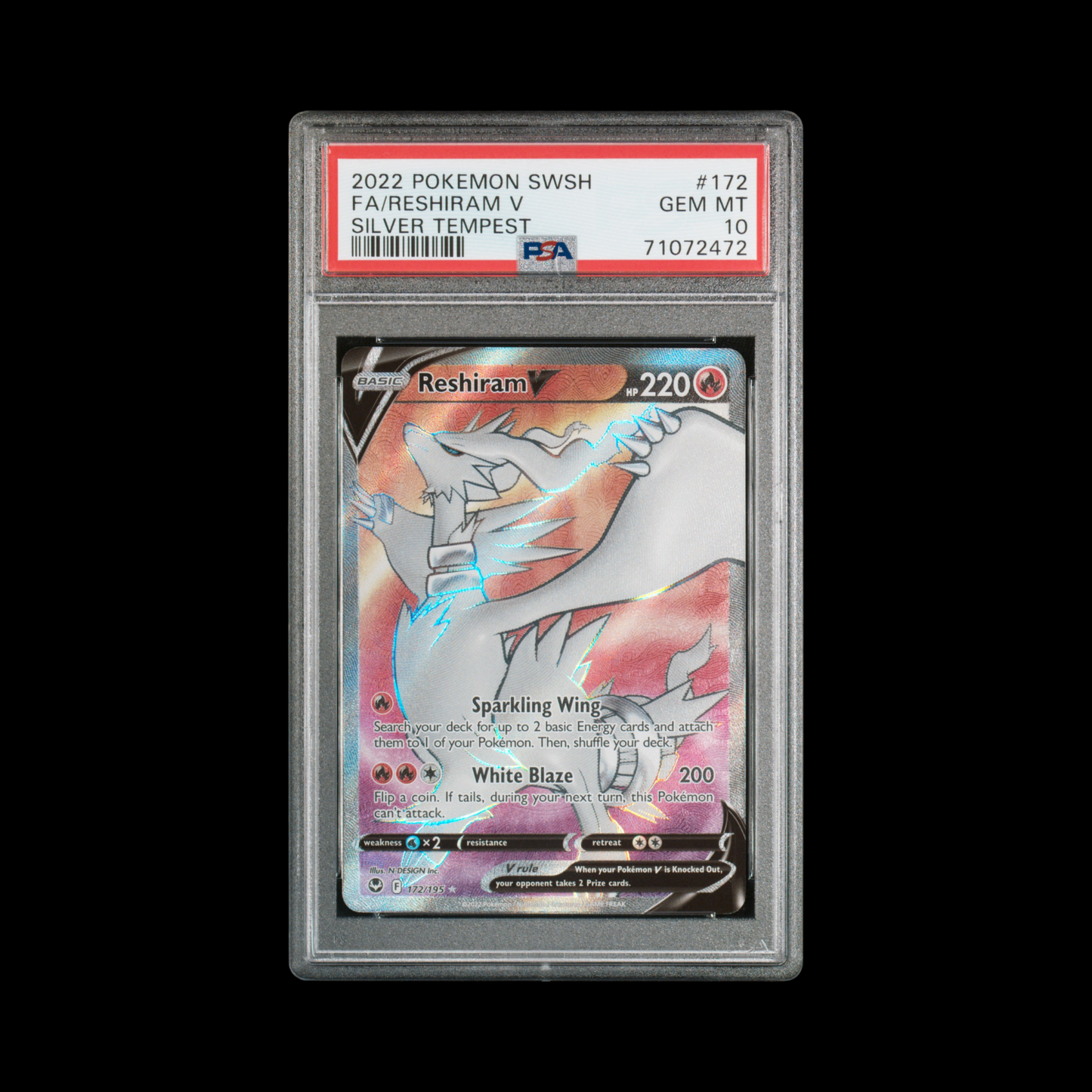 Pokemon Slab Reshiram V 172 PSA Gem 10 2025