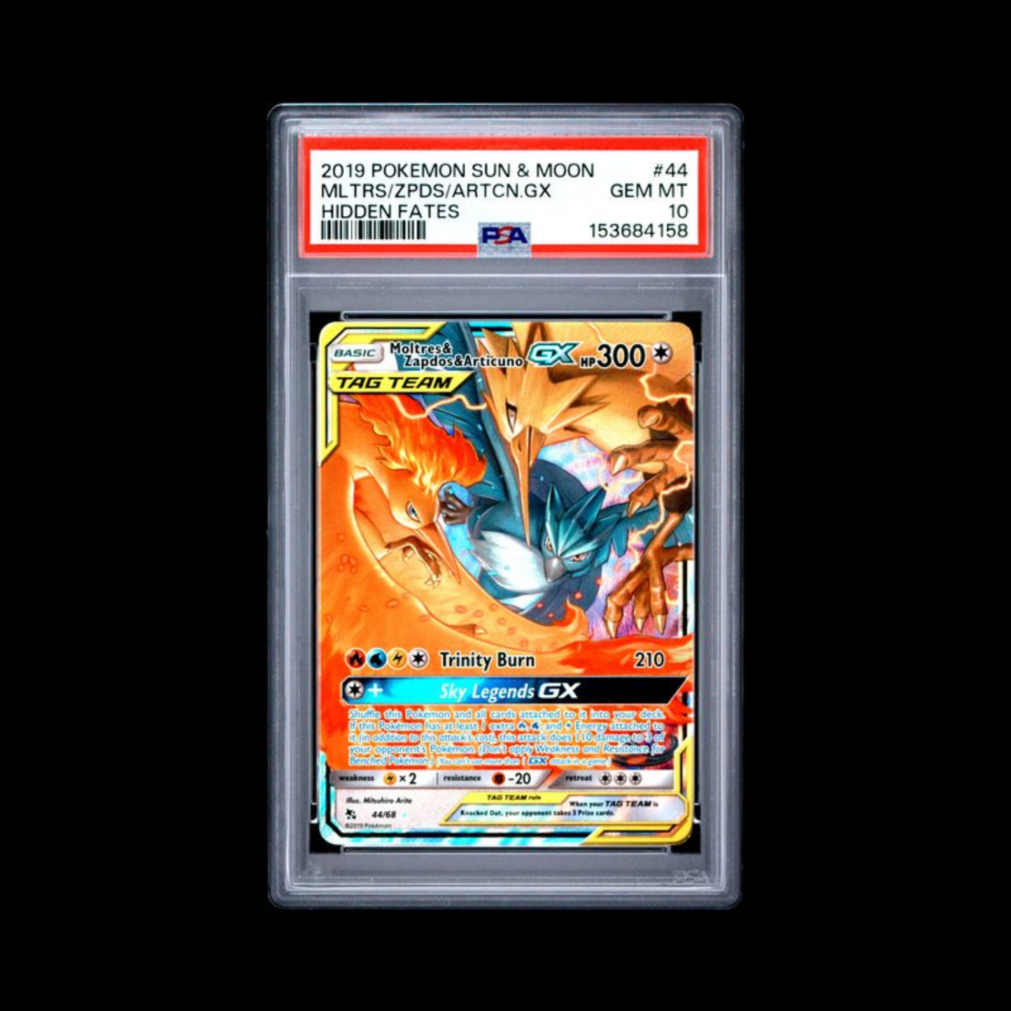 Pokemon Slab Moltres & Zapdos & Articuno GX 44 PSA 10 Gem 2019