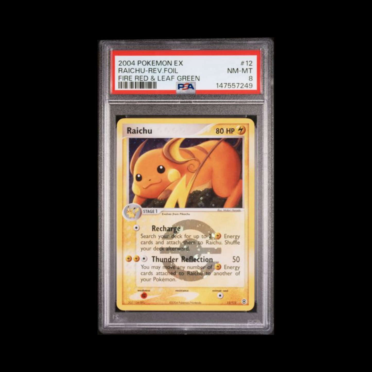 Pokemon Slab Raichu 12/112 Reverse Holo PSA 8 NM 2004