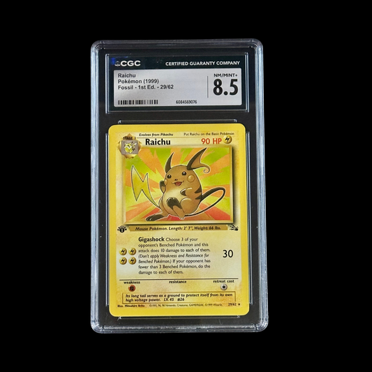 Pokemon Slab Raichu 1st Edition 29/62 CGC 8.5 NM+ 1999