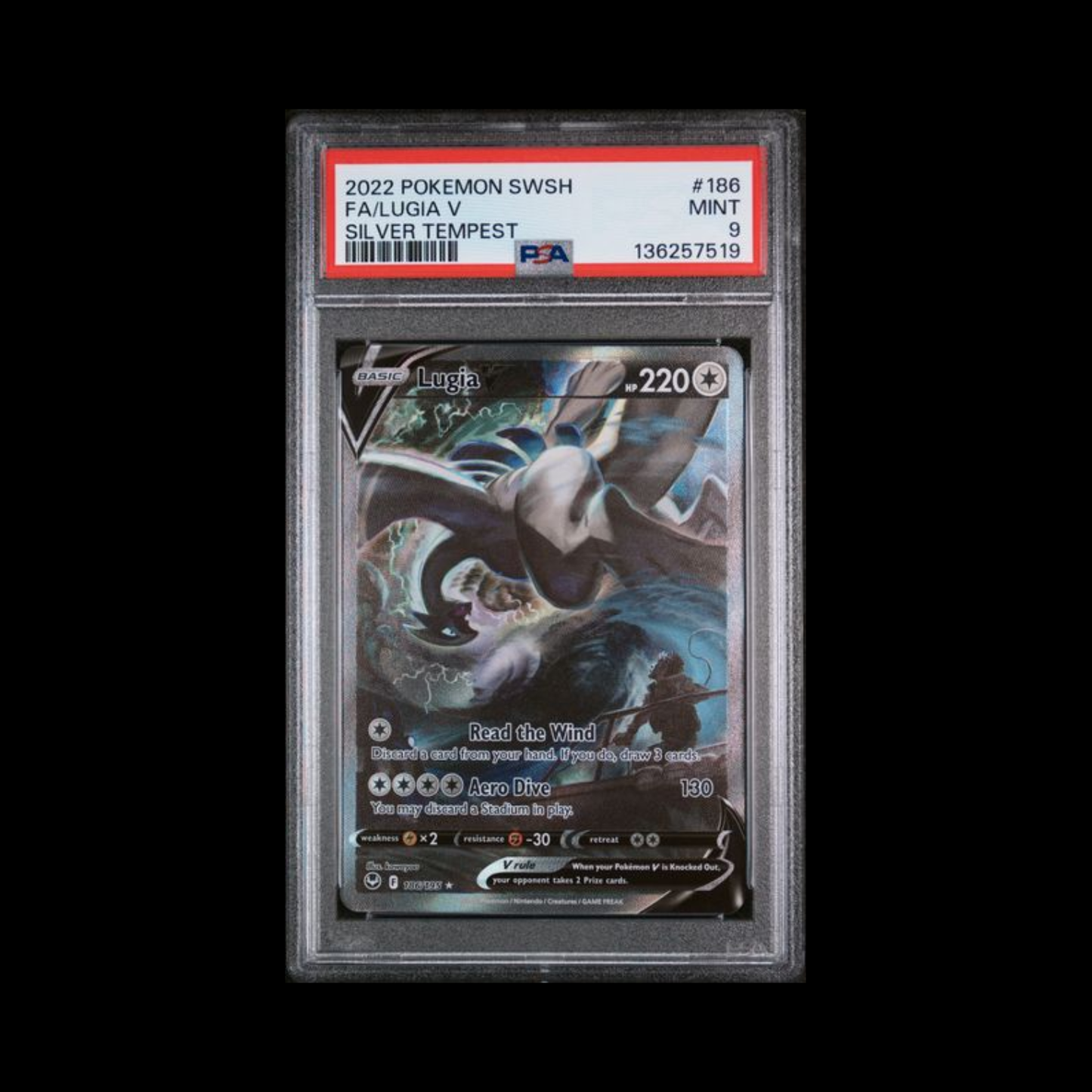 Pokemon Slab Lugia V 186 PSA 9 Mint 2022
