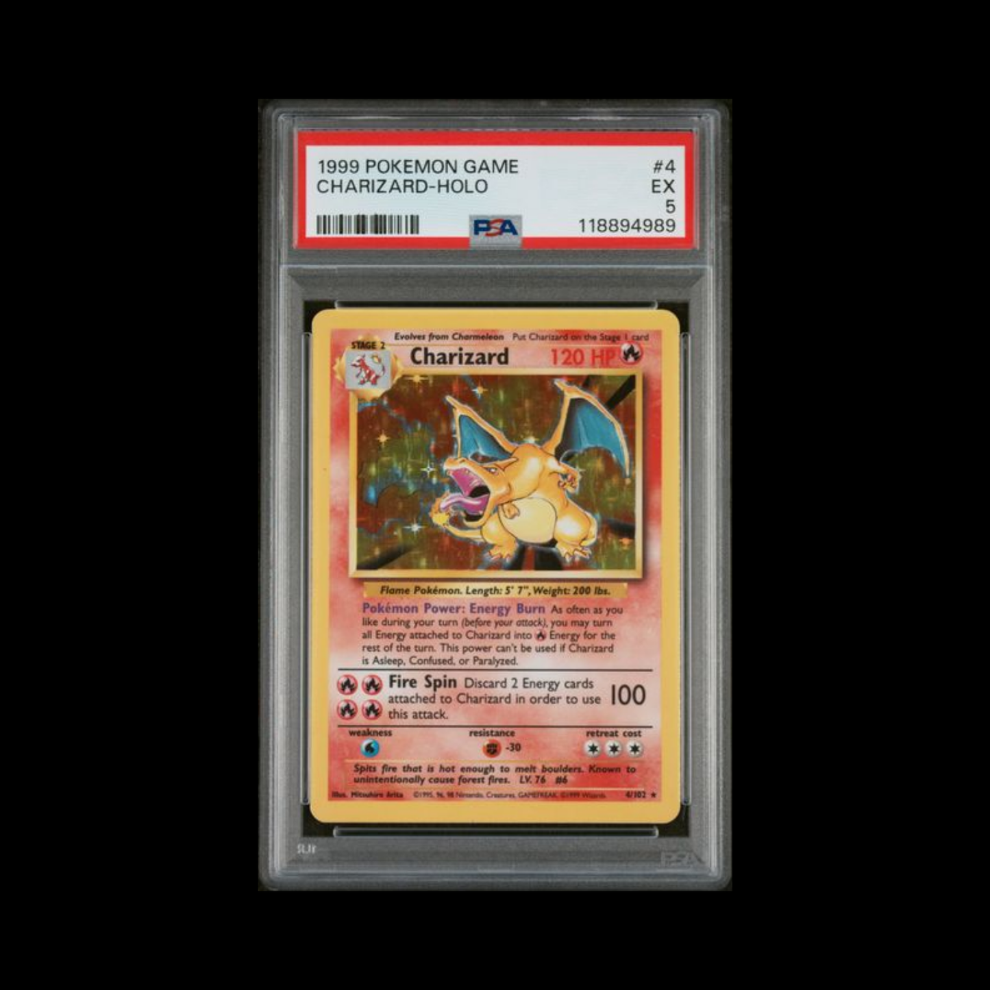 Pokemon Slab Charizard Base Set 4 PSA 5 EX 1999