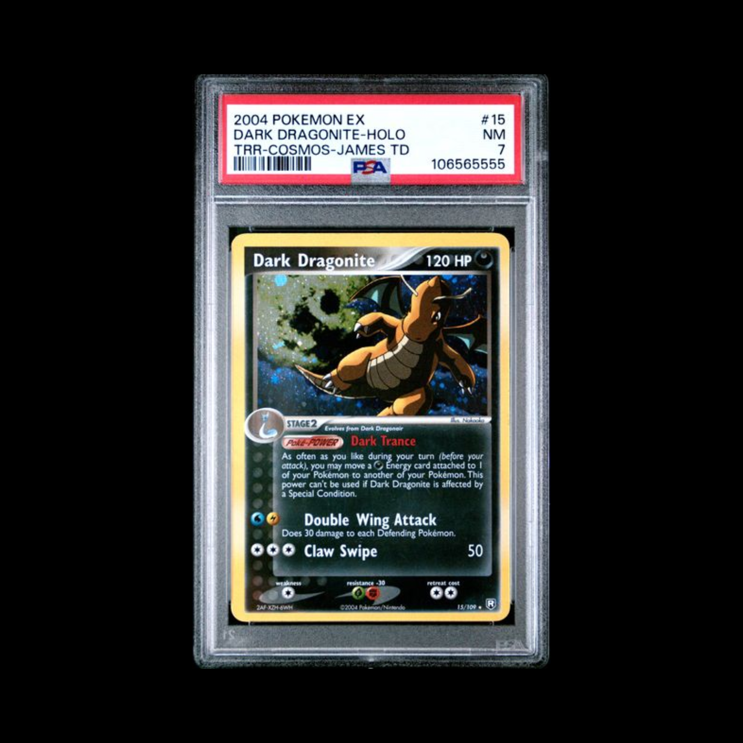 Pokemon Slab Dark Dragonite 15 Holo PSA 7 NM 2004