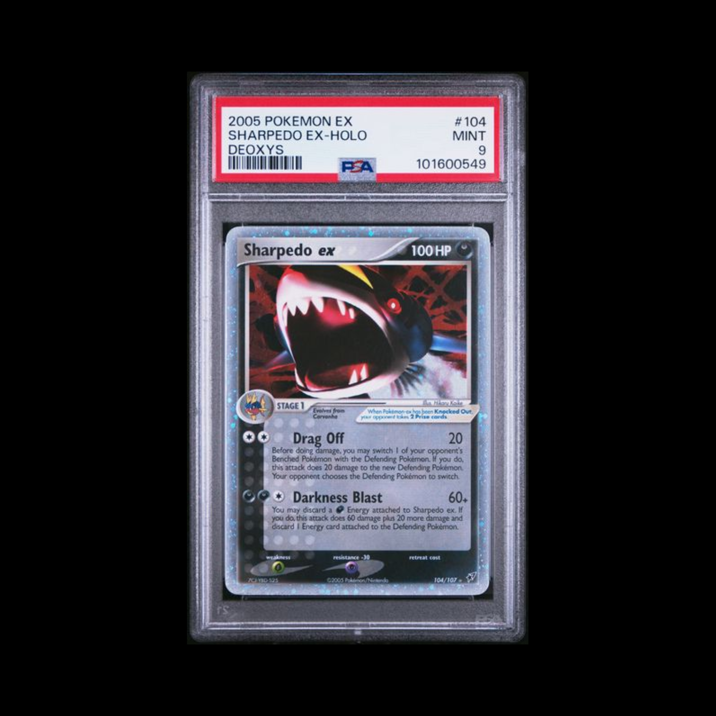 Pokemon Slab Sharpedo EX 104/107 Holo PSA 9 Mint 2005