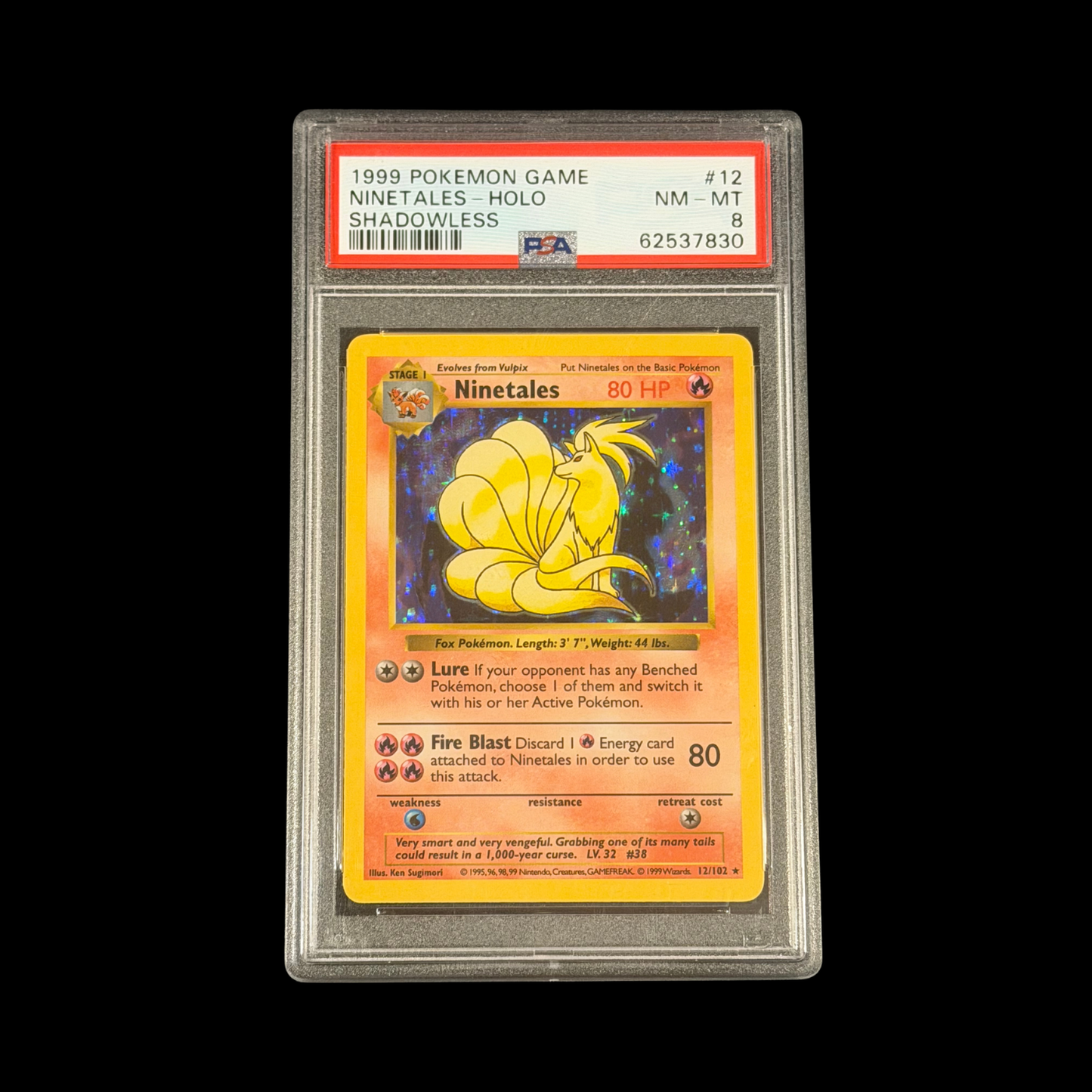 Pokemon Slab Ninetales 12 Holo Base Set Shadowless PSA 8 Near Mint 1999