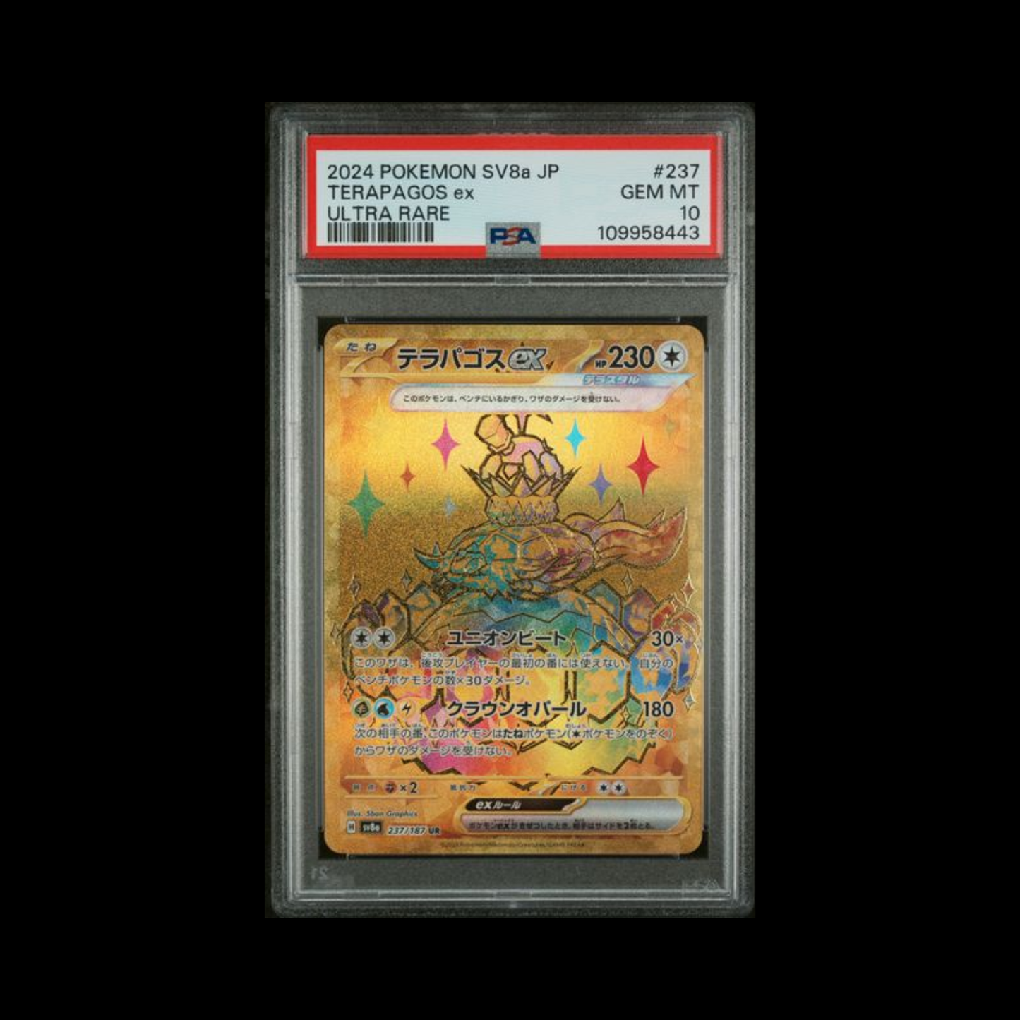 Pokemon JP Slab Terapagos EX 237 PSA 10 Gem 2024 (Small Crack)