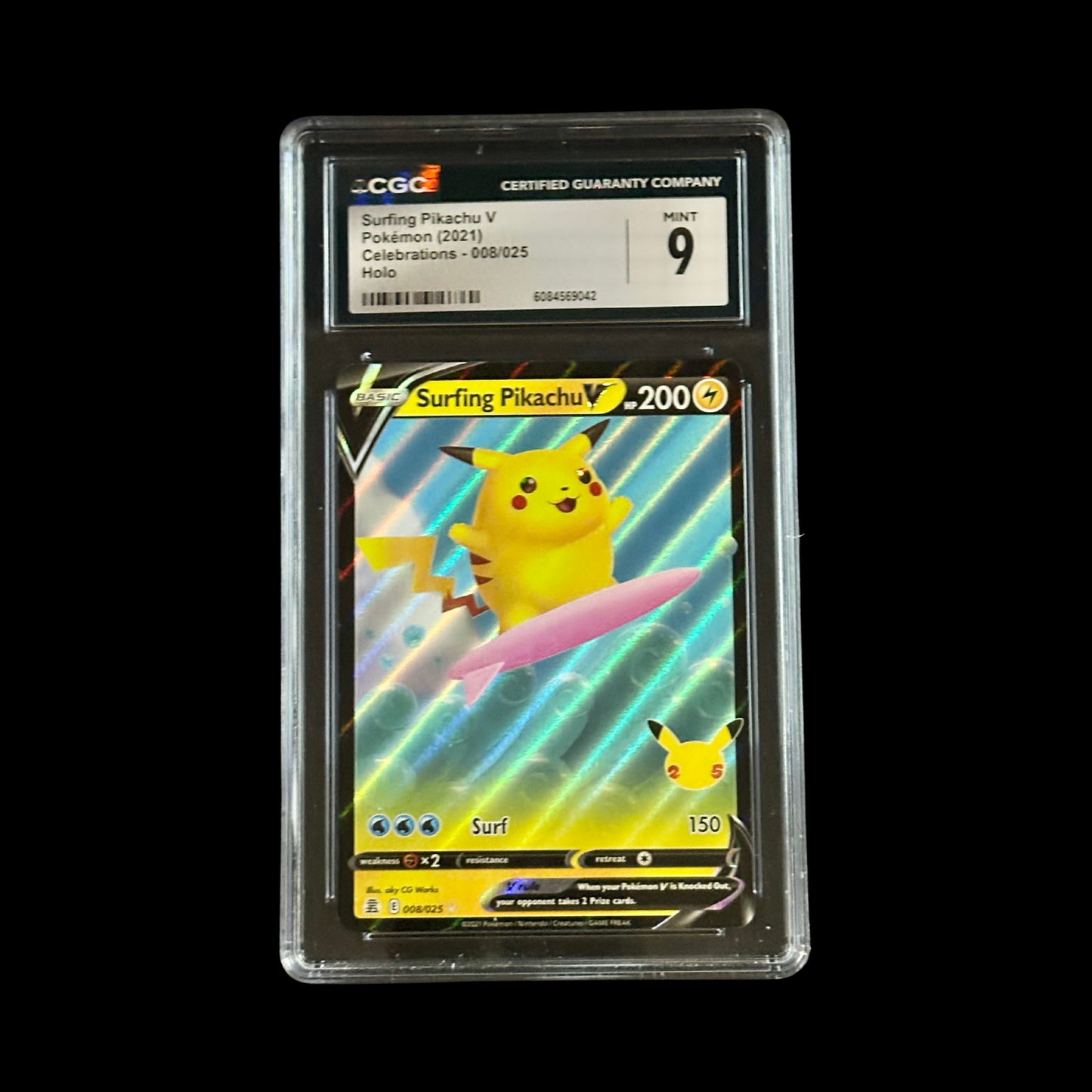 Pokemon Slab Surfing Pikachu V 008/025 CGC 9 Mint 2021