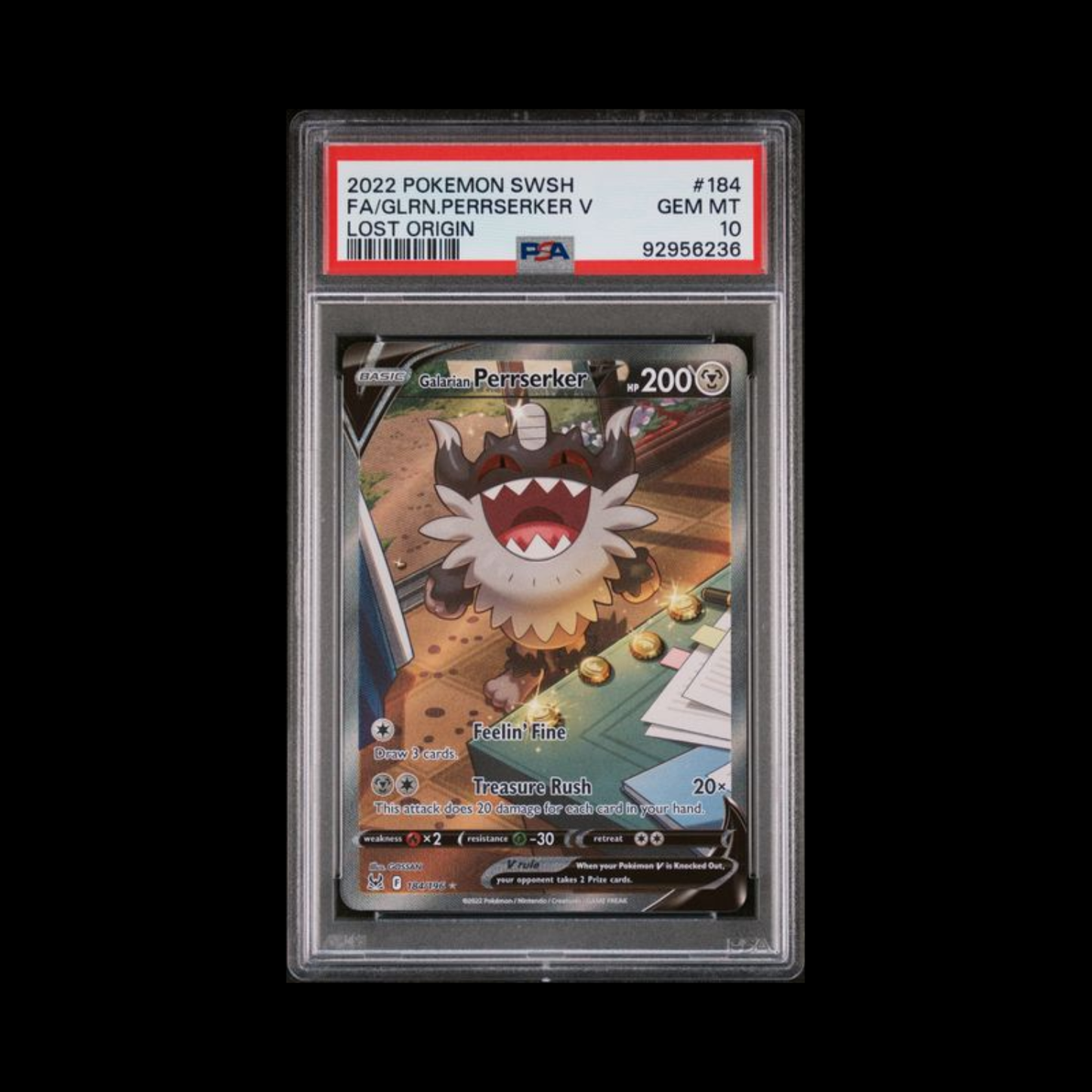 Pokemon Slab Perrserker V 184 PSA 10 Gem 2022