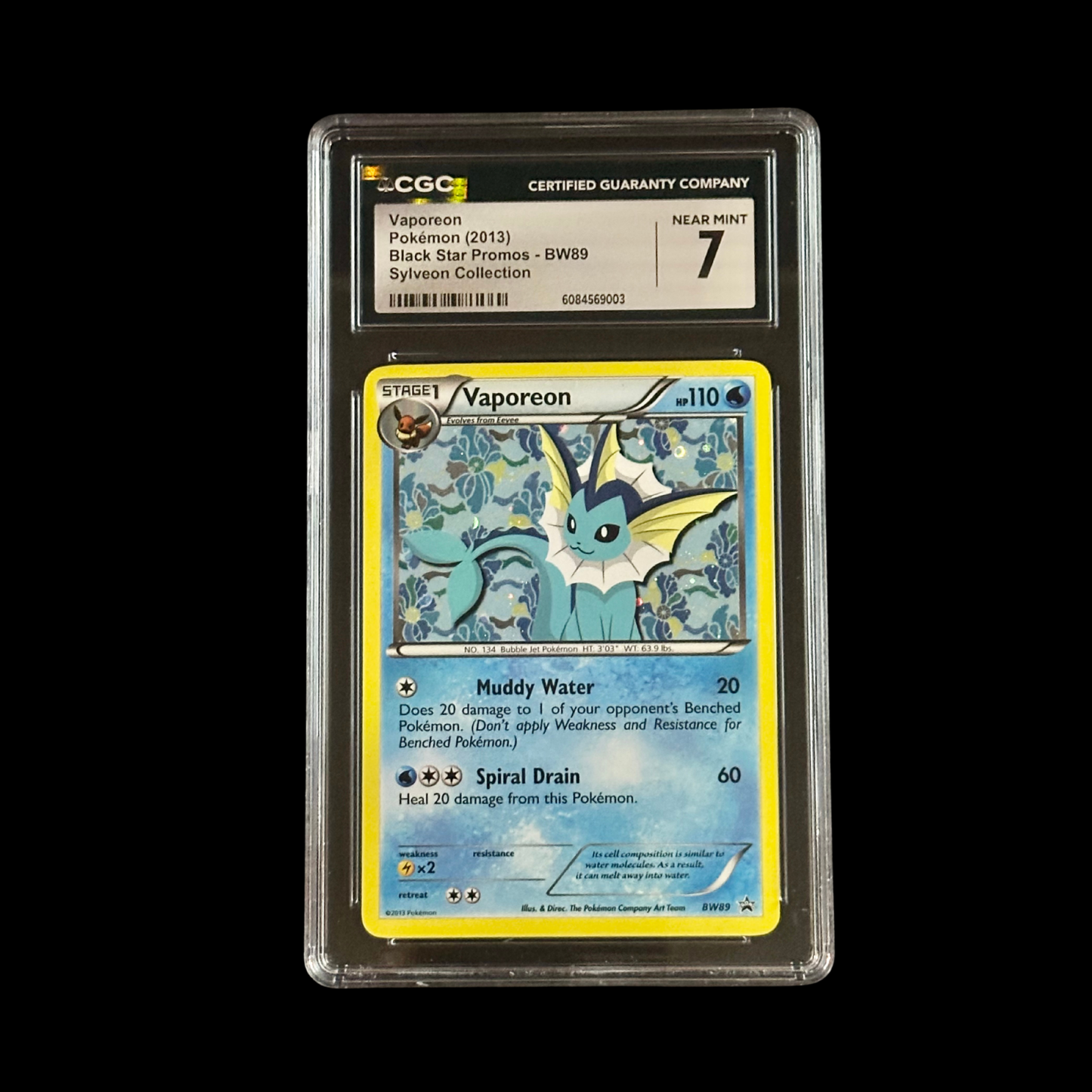 Pokemon Slab Vaporeon BW89 CGC 7 NM 2013