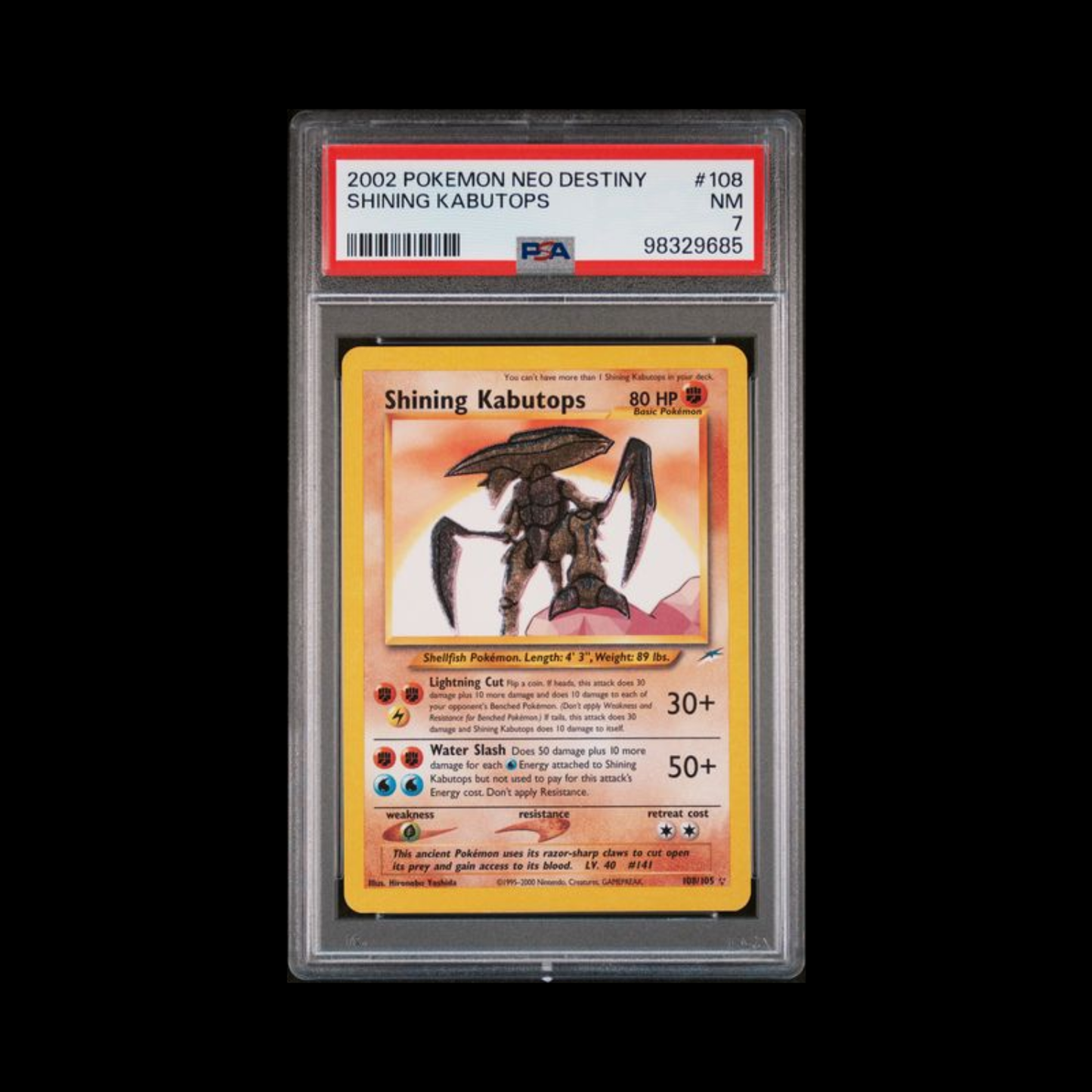 Pokemon Slab Shining Kabutops 108/105 PSA 7 Near Mint 2002
