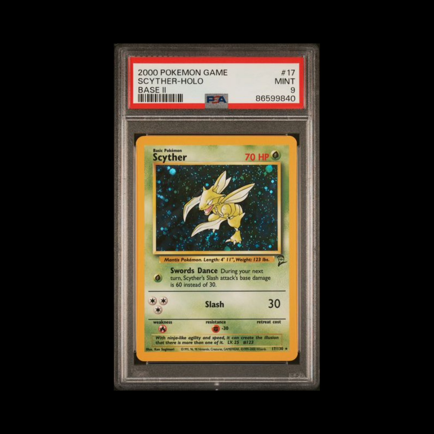 Pokemon Slab Scyther 17 Base Set 2 PSA 9 Mint 2000