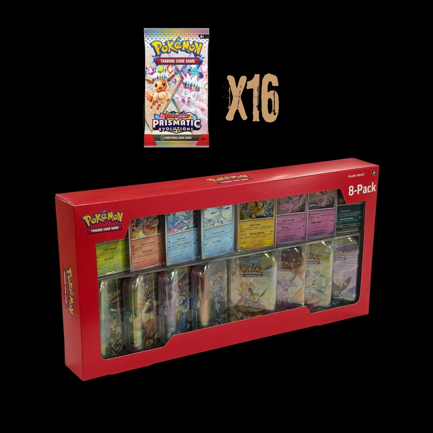 Pokemon Scarlet & Violet Prismatic Evolutions 8 Pack Tin Box