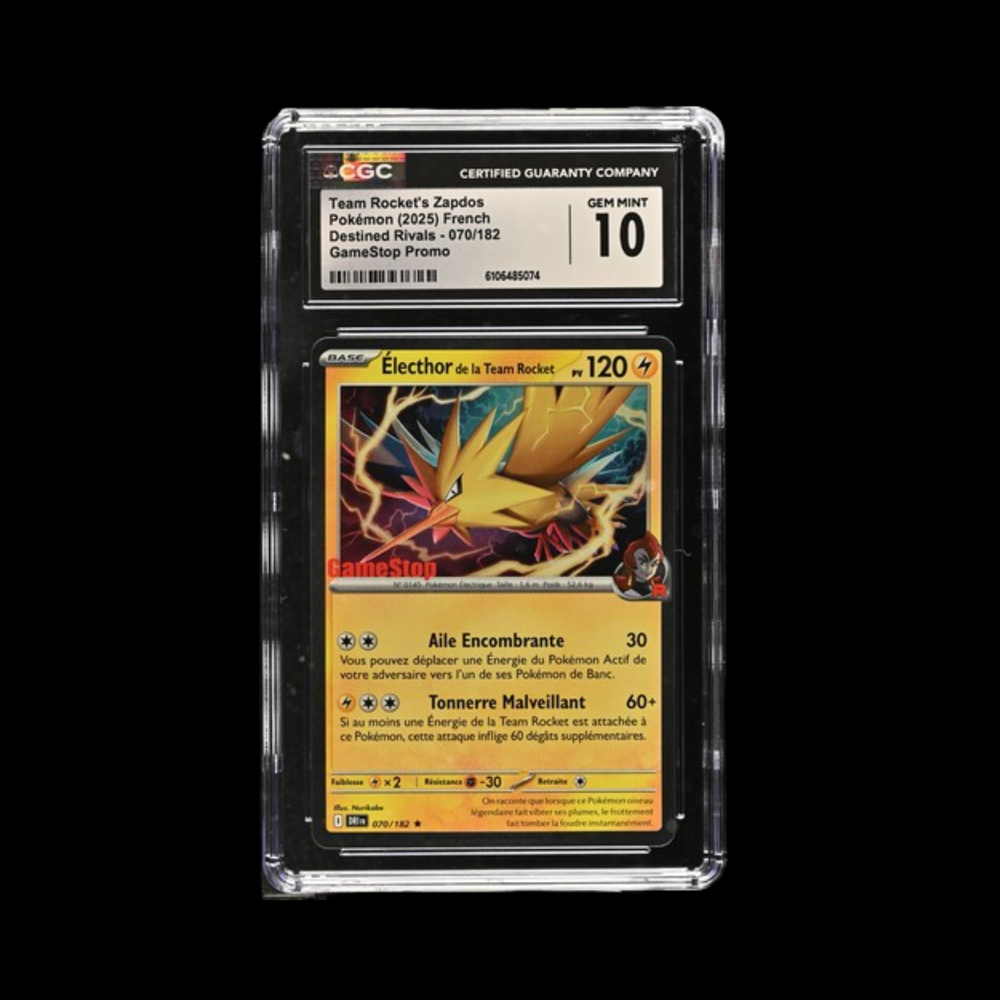 Pokemon Slab Zapdos Gamestop French 070 2025 CGC 10 Gem Mint