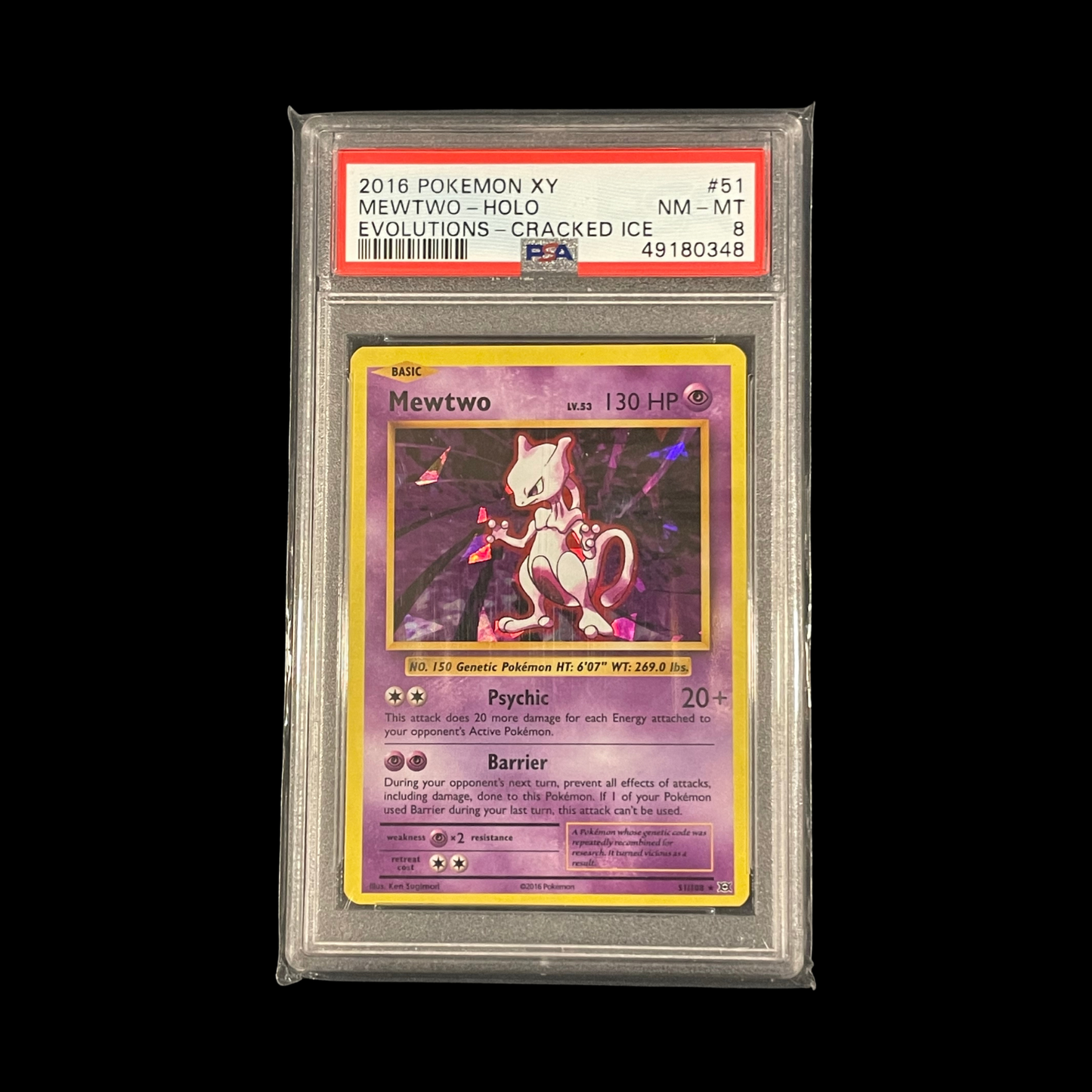 Pokemon Slab Mewtwo 51 Cracked Ice PSA 8 NM 2016