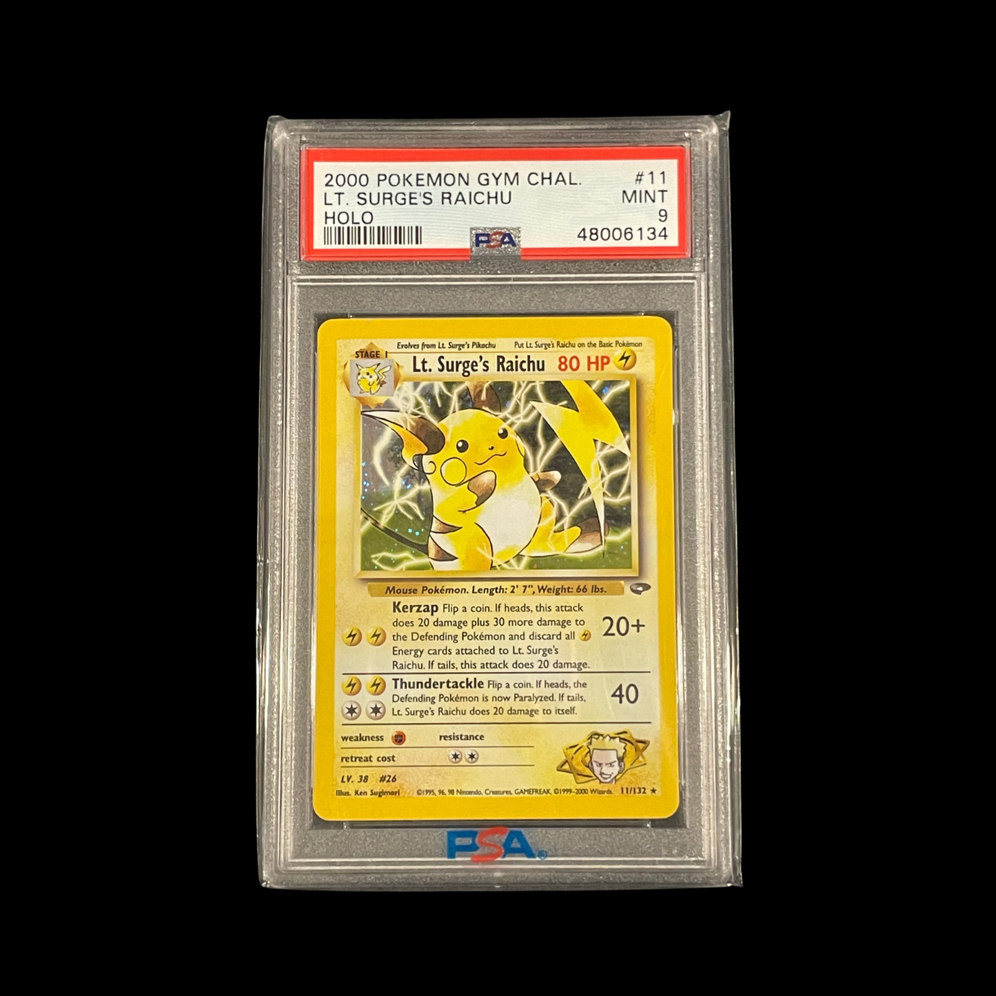 Pokemon Slab Lt. Surge's Raichu 11 PSA 9 Mint 2000