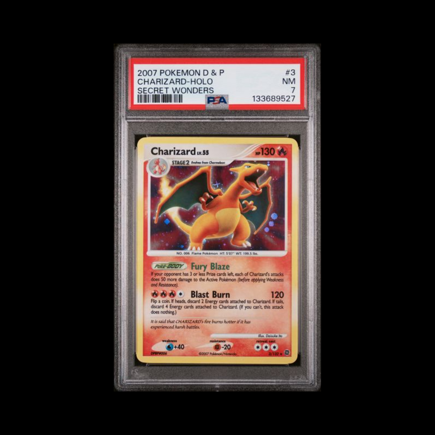 Pokemon Slab Charizard 3/132 Holo PSA 7 Near Mint 2007