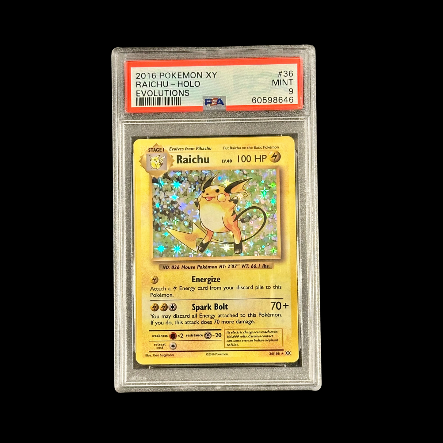Pokemon Slab Raichu 36/108 Holo PSA 9 Mint 2016